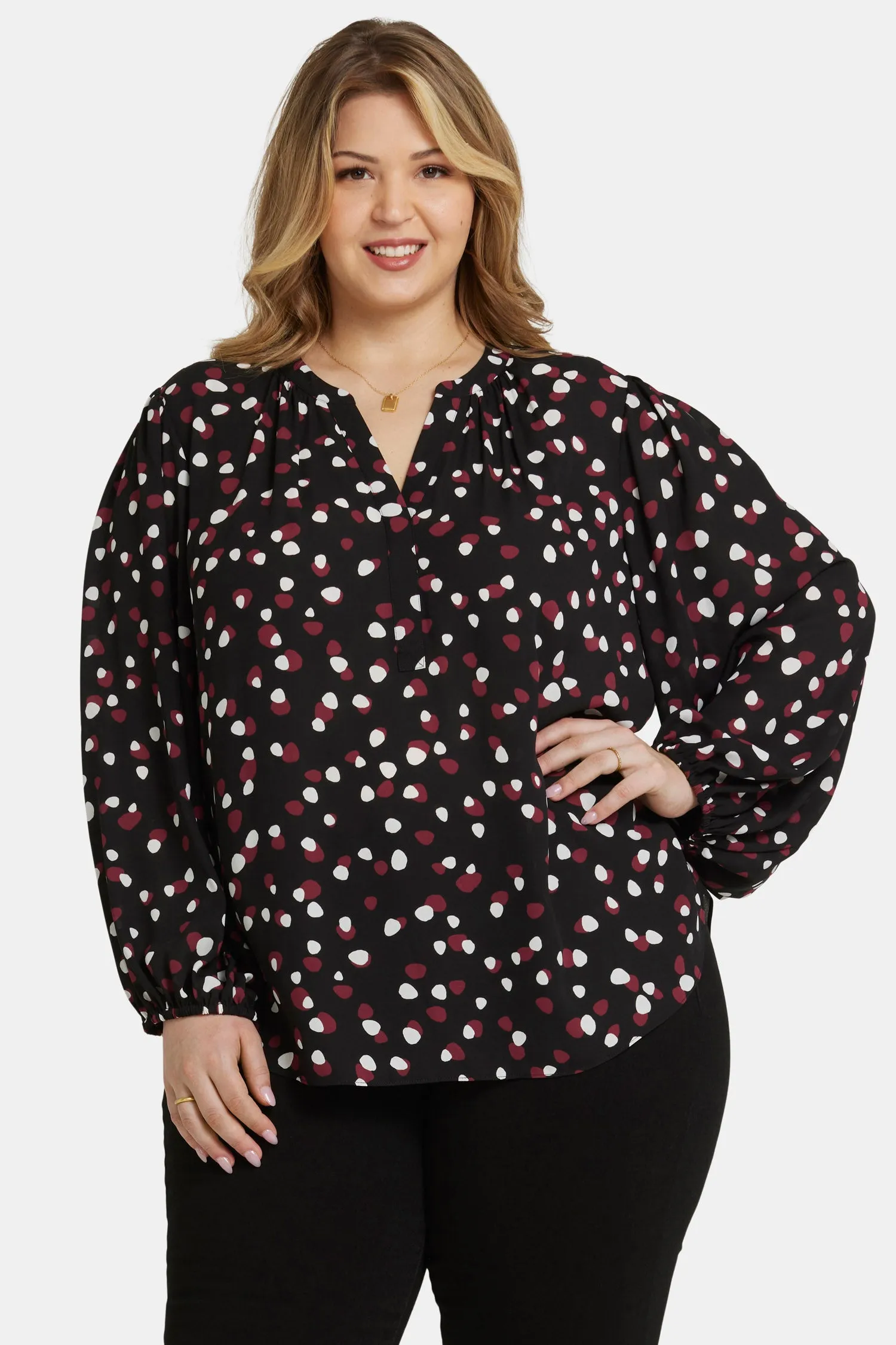 Puff Sleeve Popover Top In Plus Size - Watkins Dot sold by NYDJ