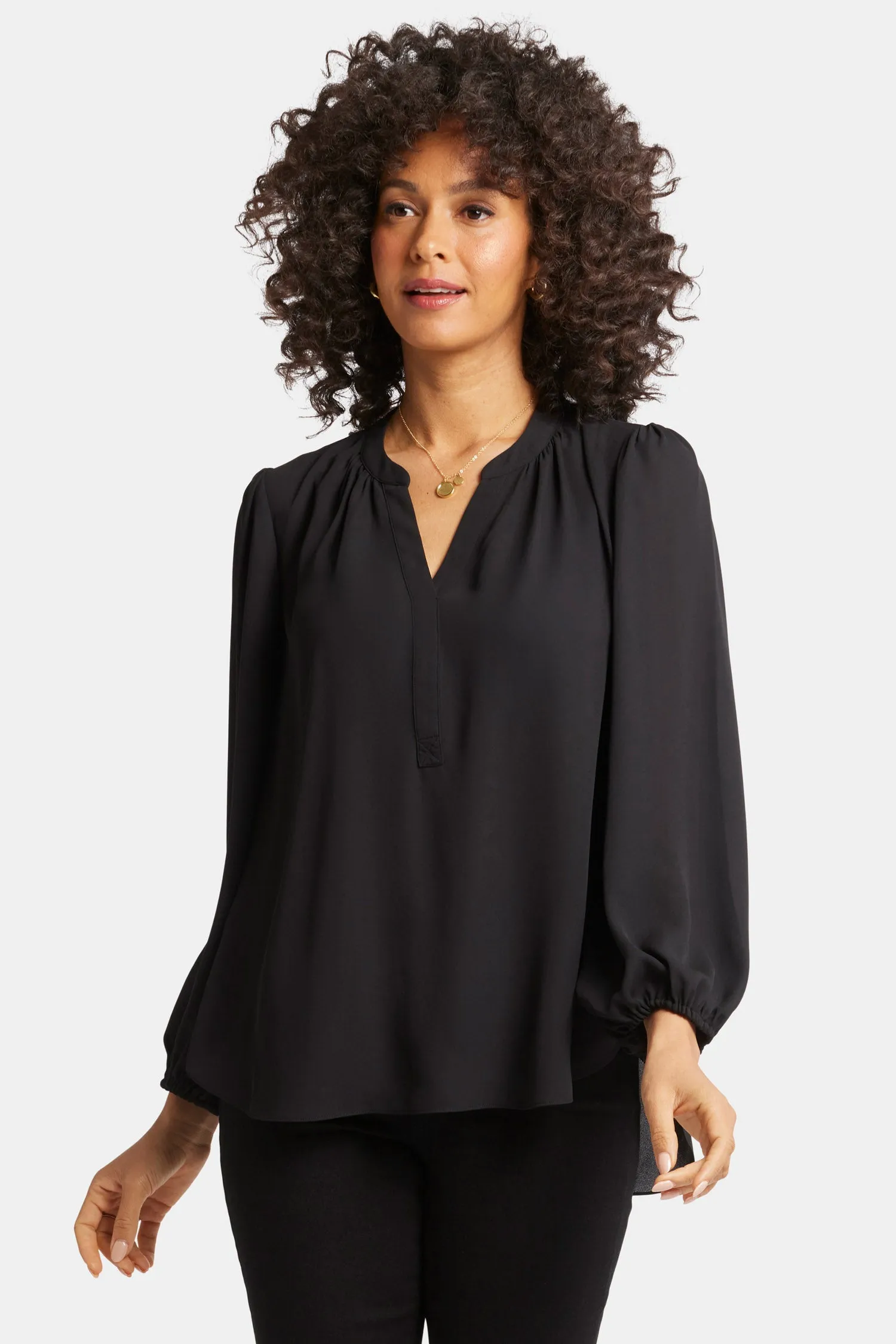 Puff Sleeve Popover Top - Black sold by NYDJ