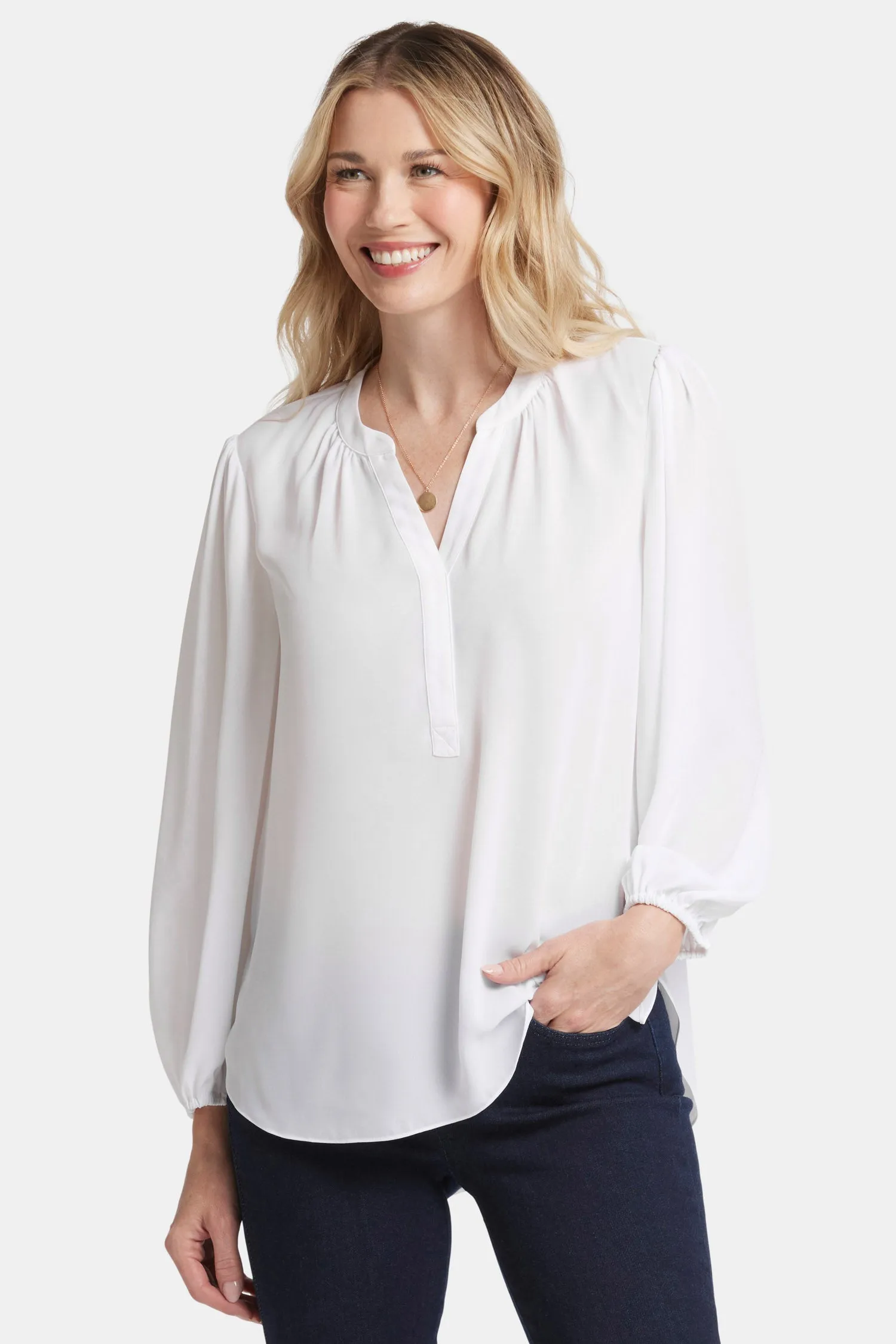 Puff Sleeve Popover Top - Optic White sold by NYDJ