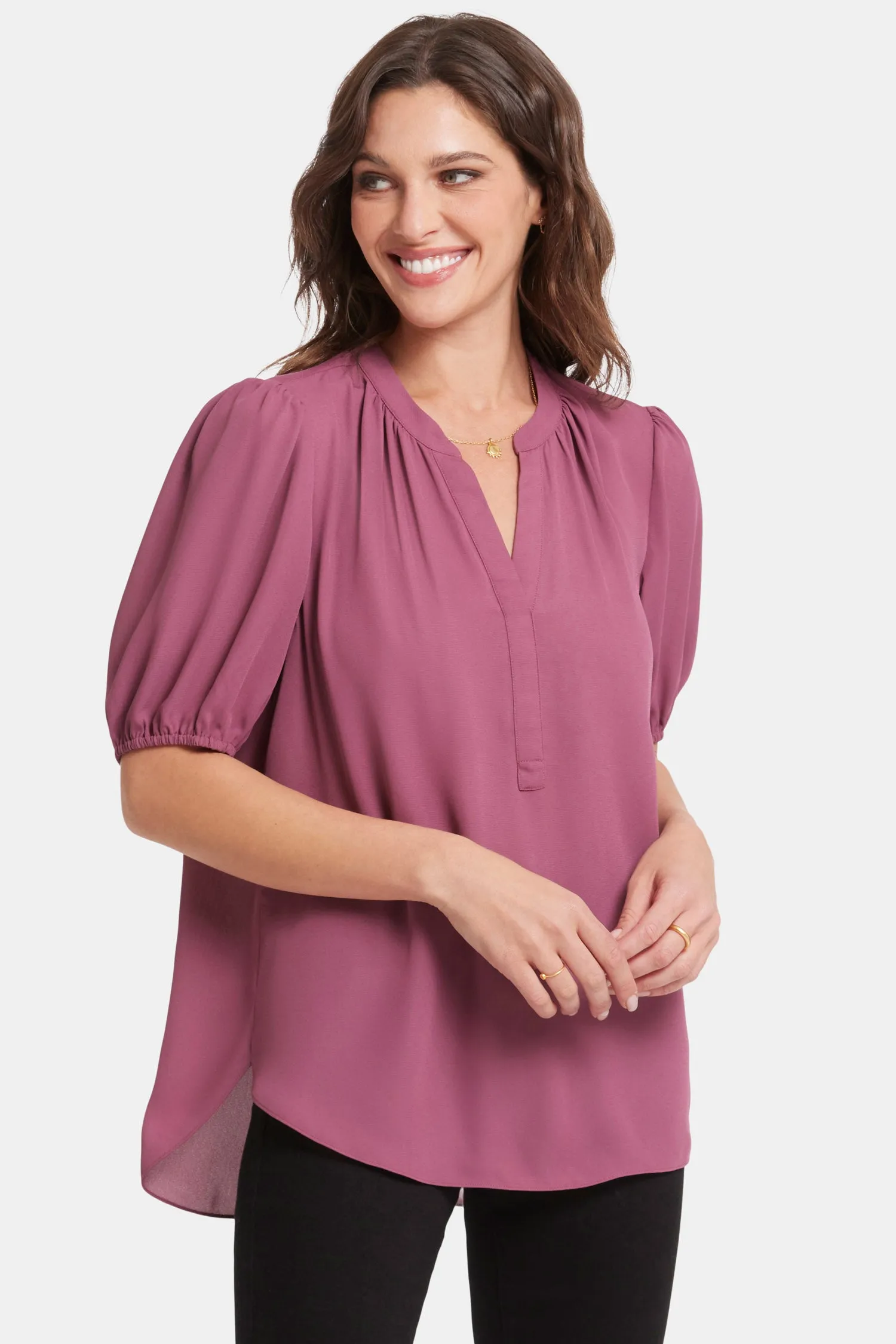 Short Puff Sleeve Popover Top - Crushed Berry sold by NYDJ product image thumbnail 4