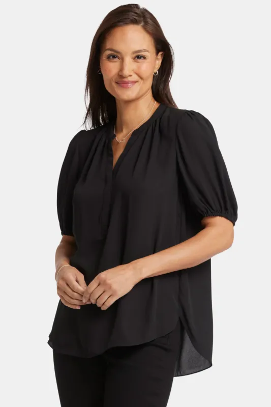 Short Puff Sleeve Popover Top - Black sold by NYDJ
