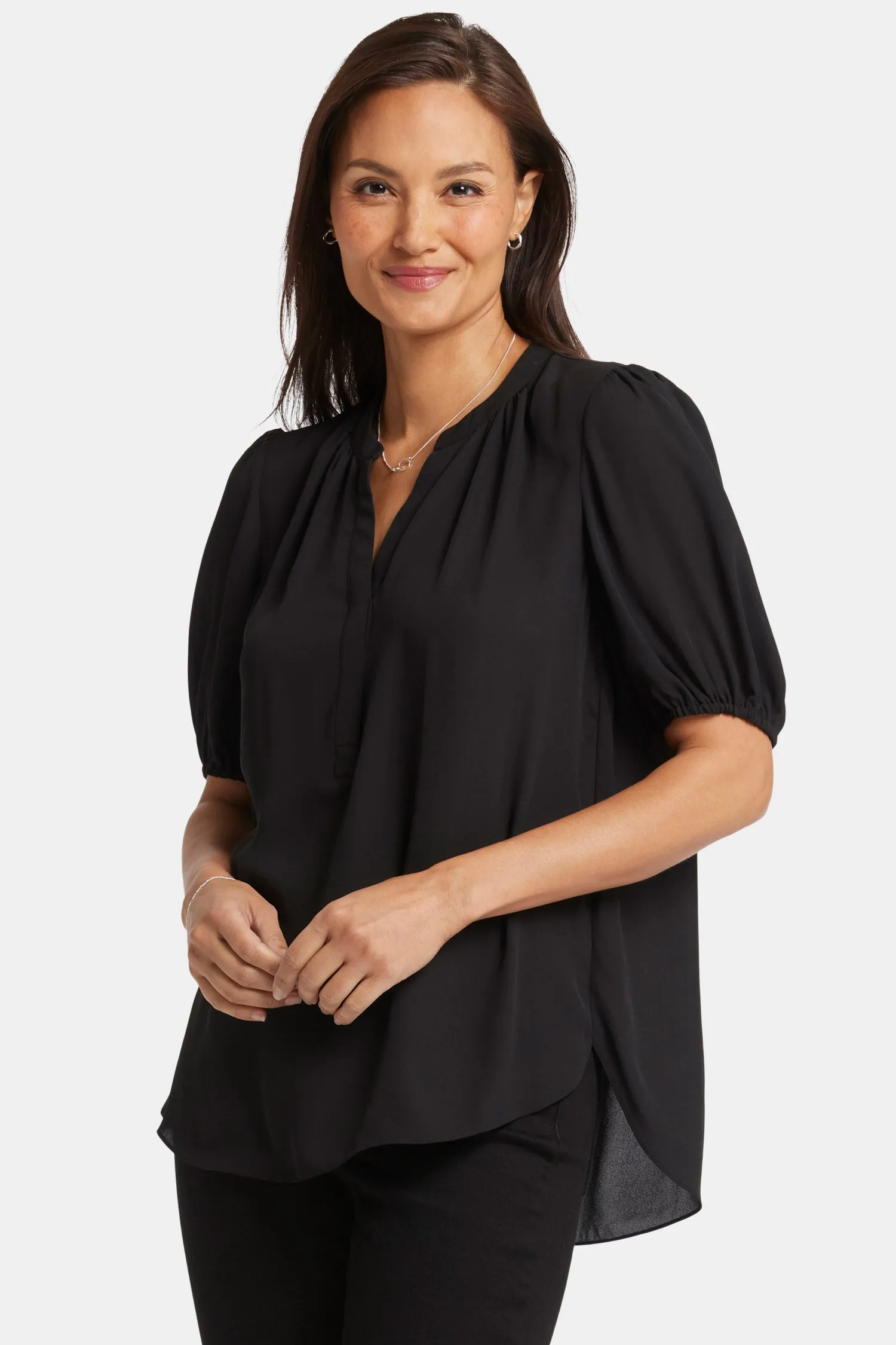 Short Puff Sleeve Popover Top - Black sold by NYDJ