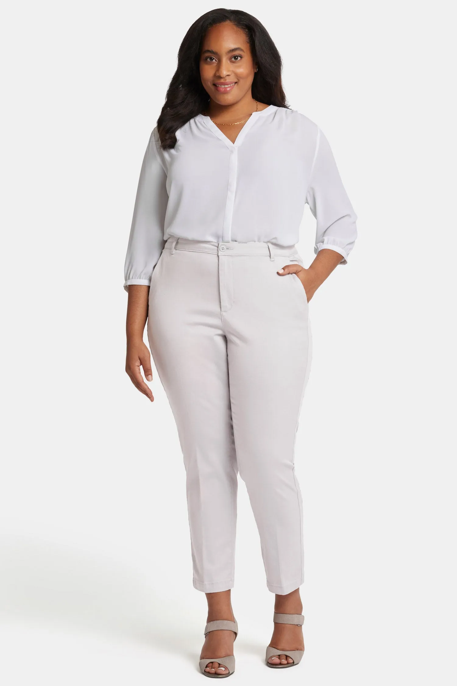Sadie Slim Pants In Plus Size - Pearl Grey sold by NYDJ