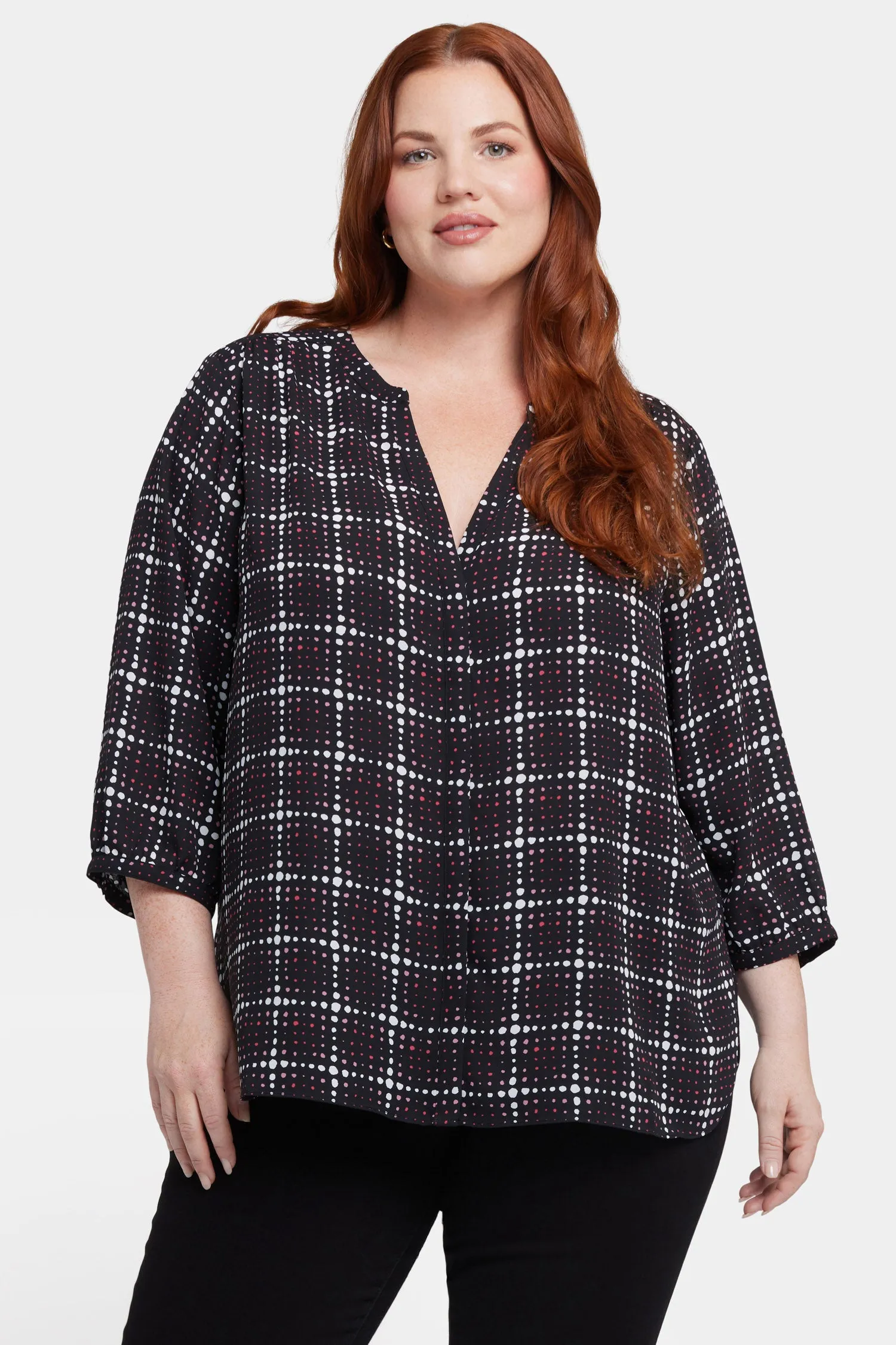 Pintuck Blouse In Plus Size - Lattice Dots sold by NYDJ