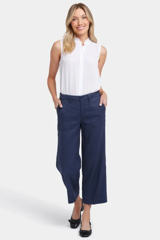 Wide Leg Cargo Capri Pants In Petite - Oxford Navy sold by NYDJ