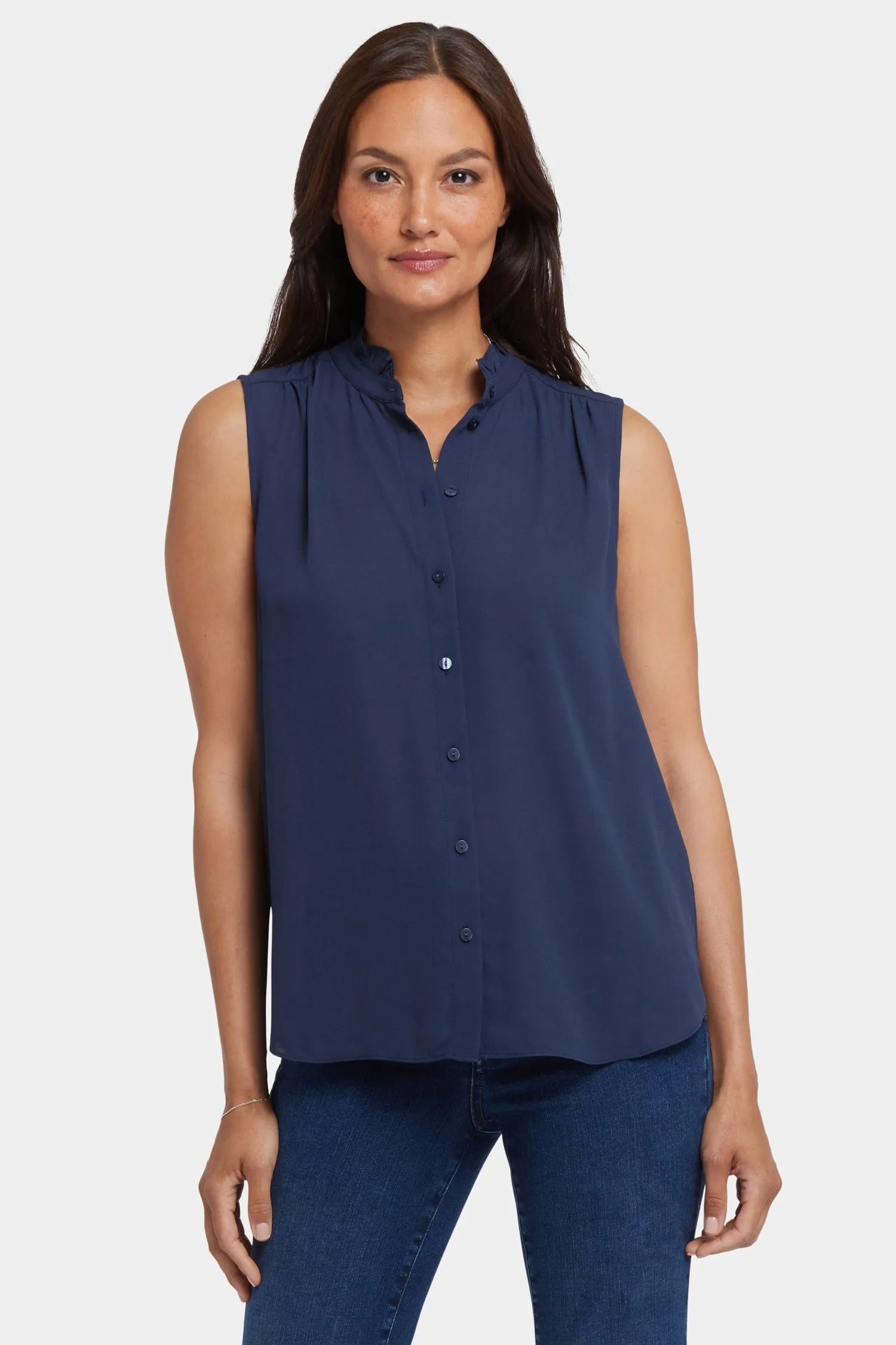 Sleeveless Ruffle Neck Blouse - Oxford Navy sold by NYDJ product image thumbnail 4