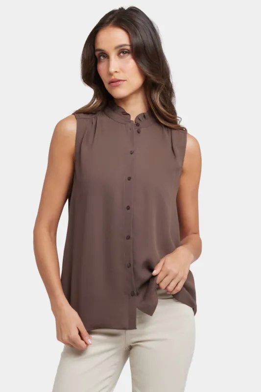 Sleeveless Ruffle Neck Blouse - Coffee Bean sold by NYDJ