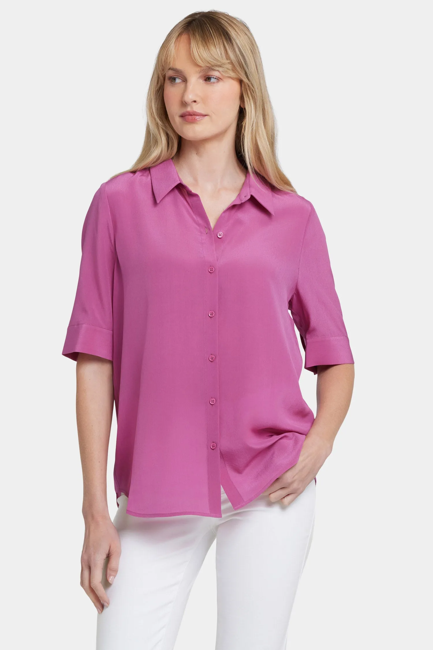 Riley Silk Elbow Sleeved Blouse - Red Violet sold by NYDJ