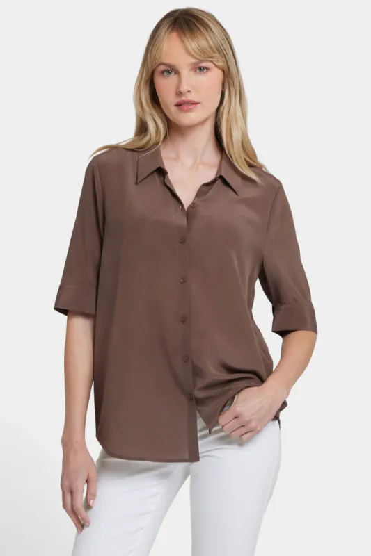 Riley Silk Elbow Sleeved Blouse - Coffee Bean sold by NYDJ