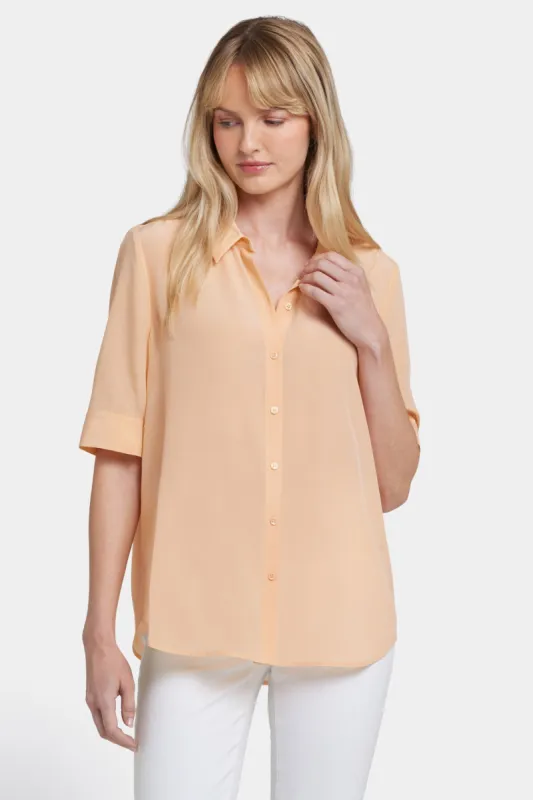 Riley Silk Elbow Sleeved Blouse - Apricot Nectar sold by NYDJ