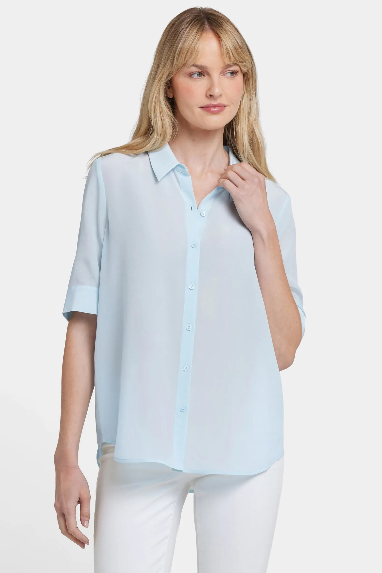 Riley Silk Elbow Sleeved Blouse - Aquatic sold by NYDJ