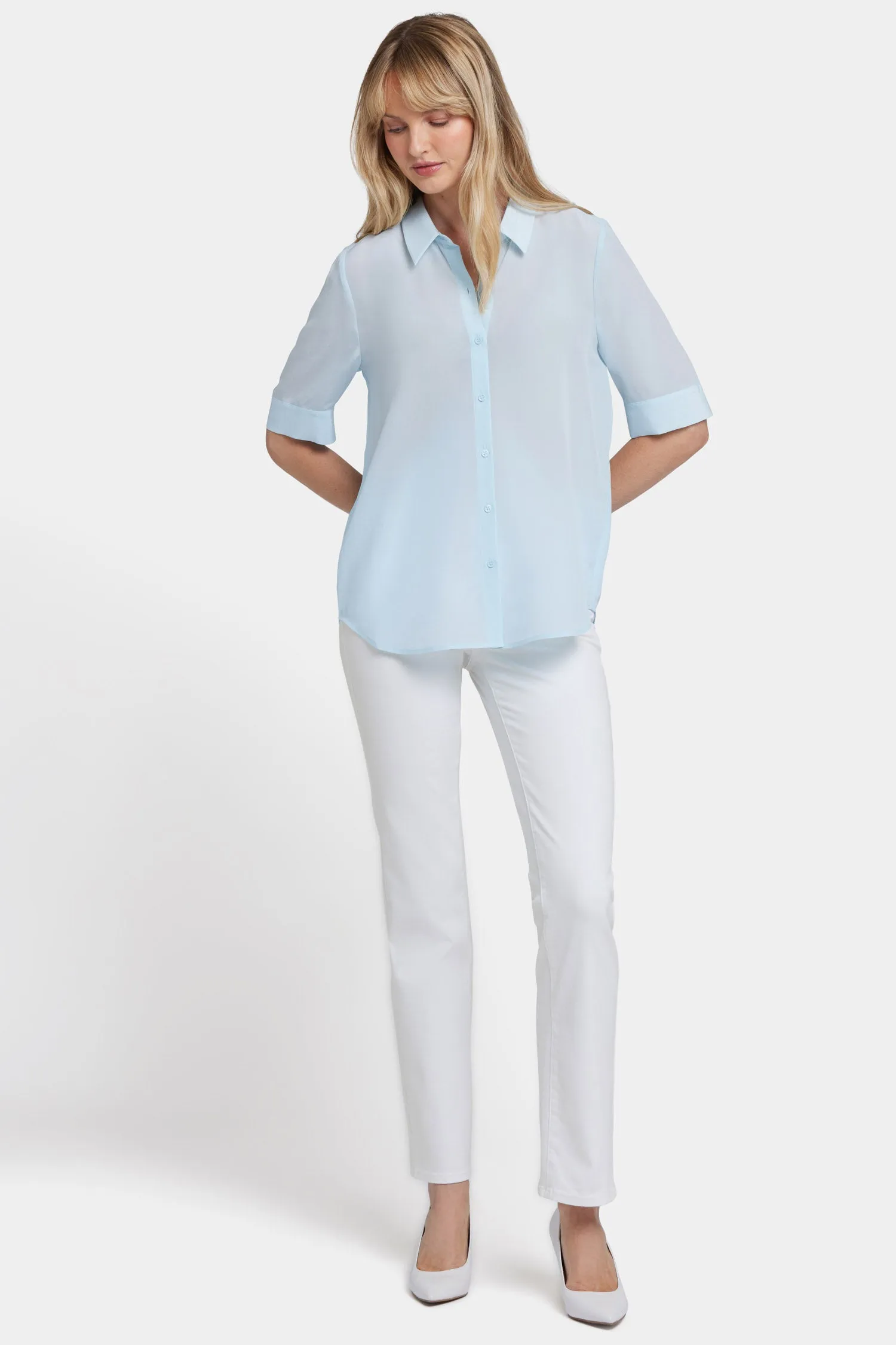 Riley Silk Elbow Sleeved Blouse - Aquatic sold by NYDJ product image thumbnail 5