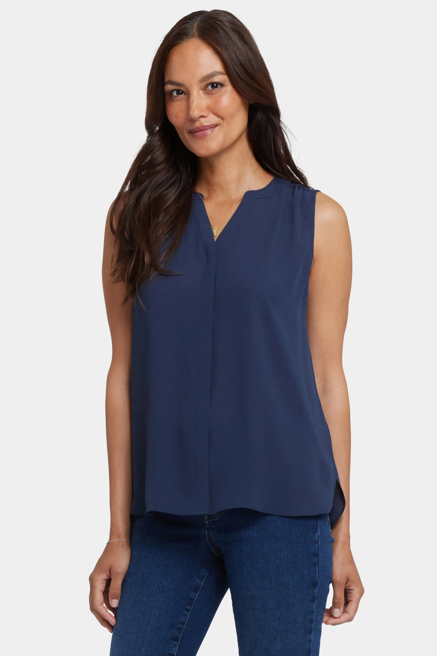 Sleeveless Pintuck Blouse - Oxford Navy sold by NYDJ product image thumbnail 4