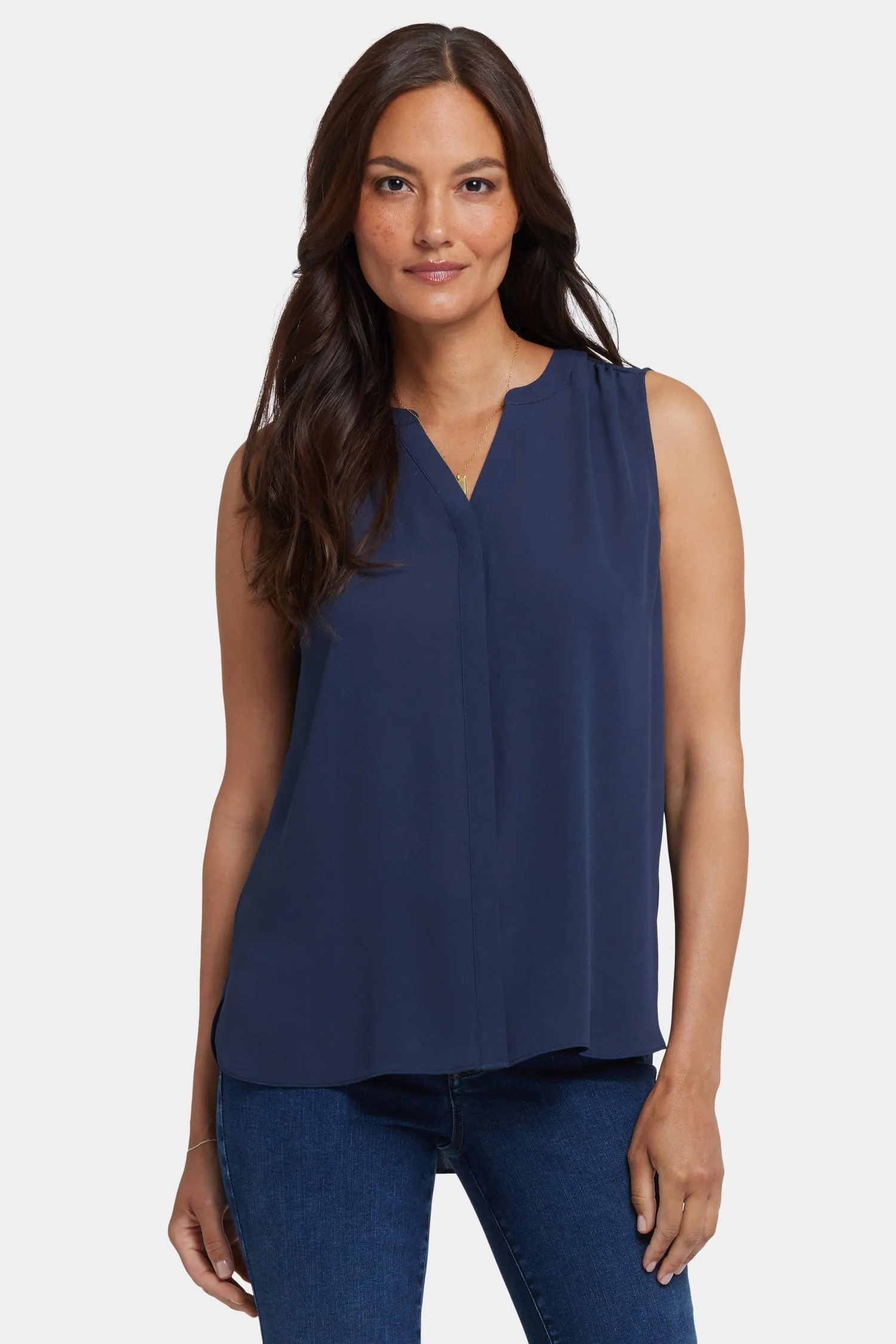 Sleeveless Pintuck Blouse - Oxford Navy sold by NYDJ