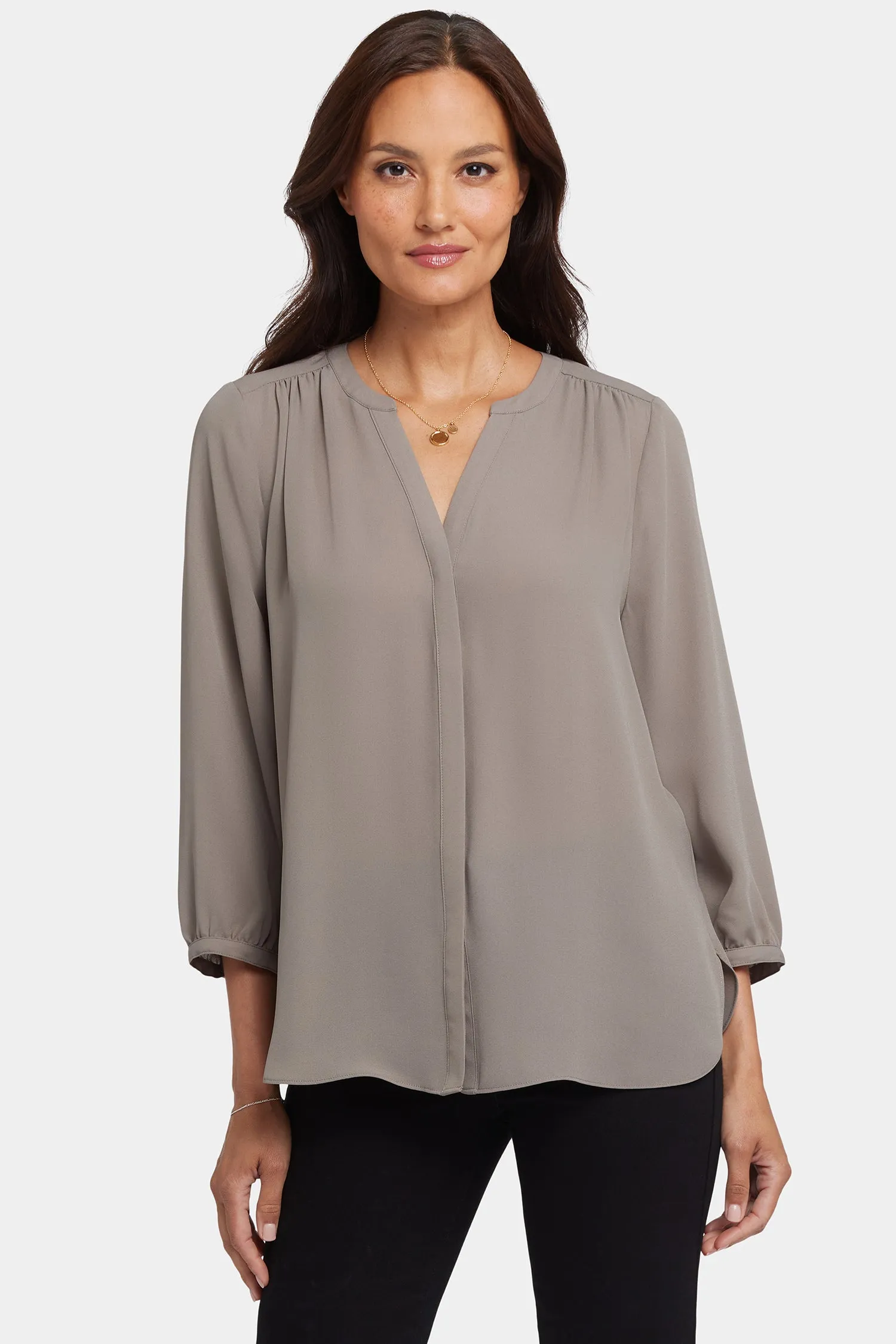 Pintuck Blouse - Saddlewood sold by NYDJ product image thumbnail 4
