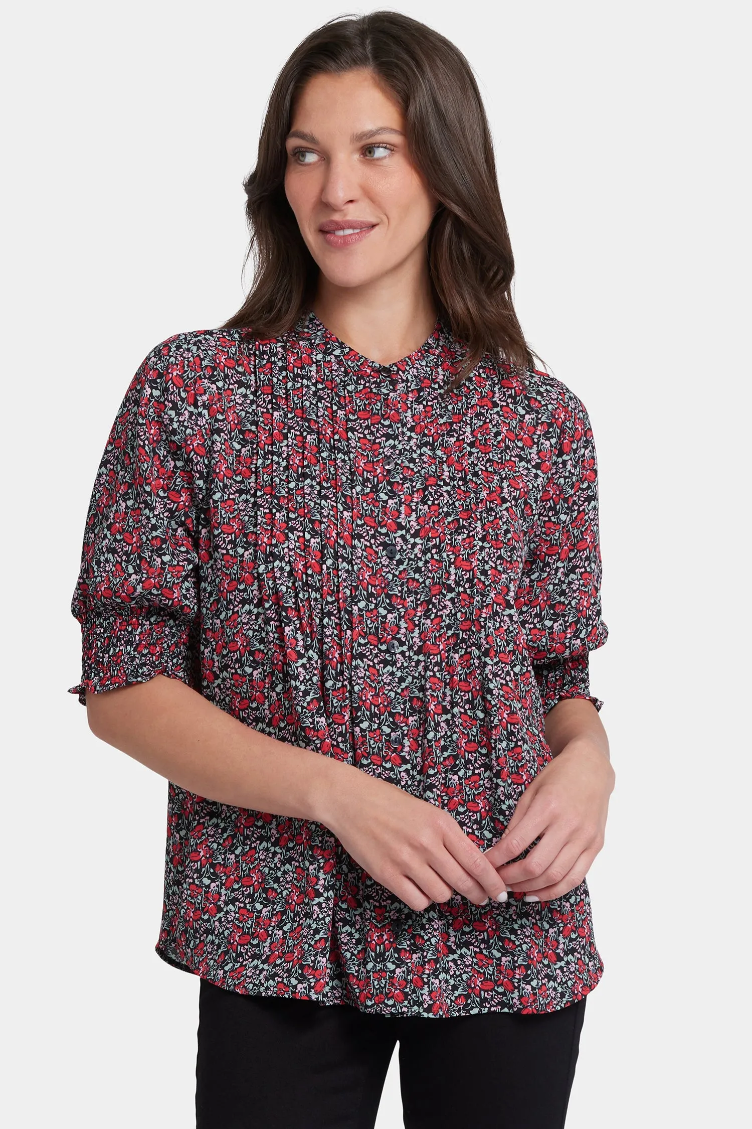 Pleated Short Sleeved Blouse - Los Rosales sold by NYDJ product image thumbnail 4