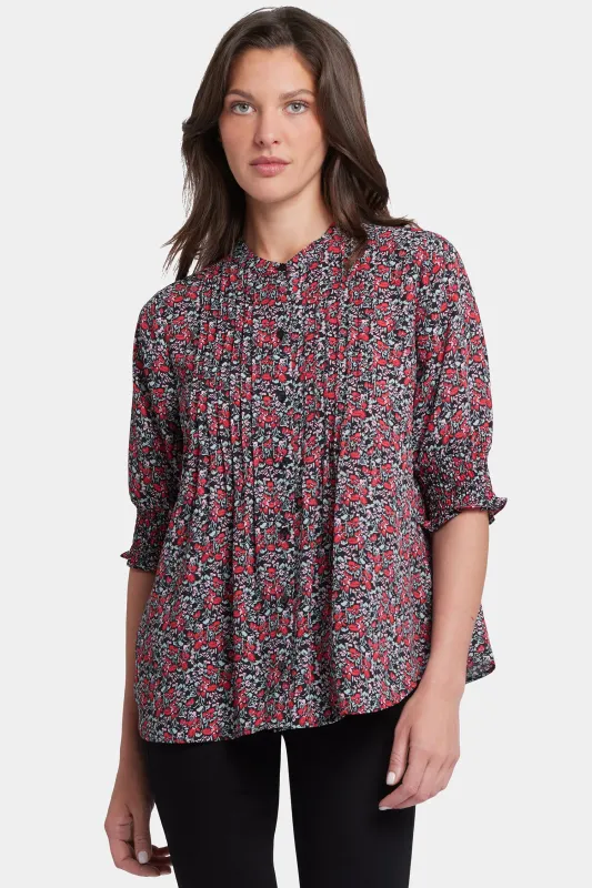 Pleated Short Sleeved Blouse - Los Rosales sold by NYDJ