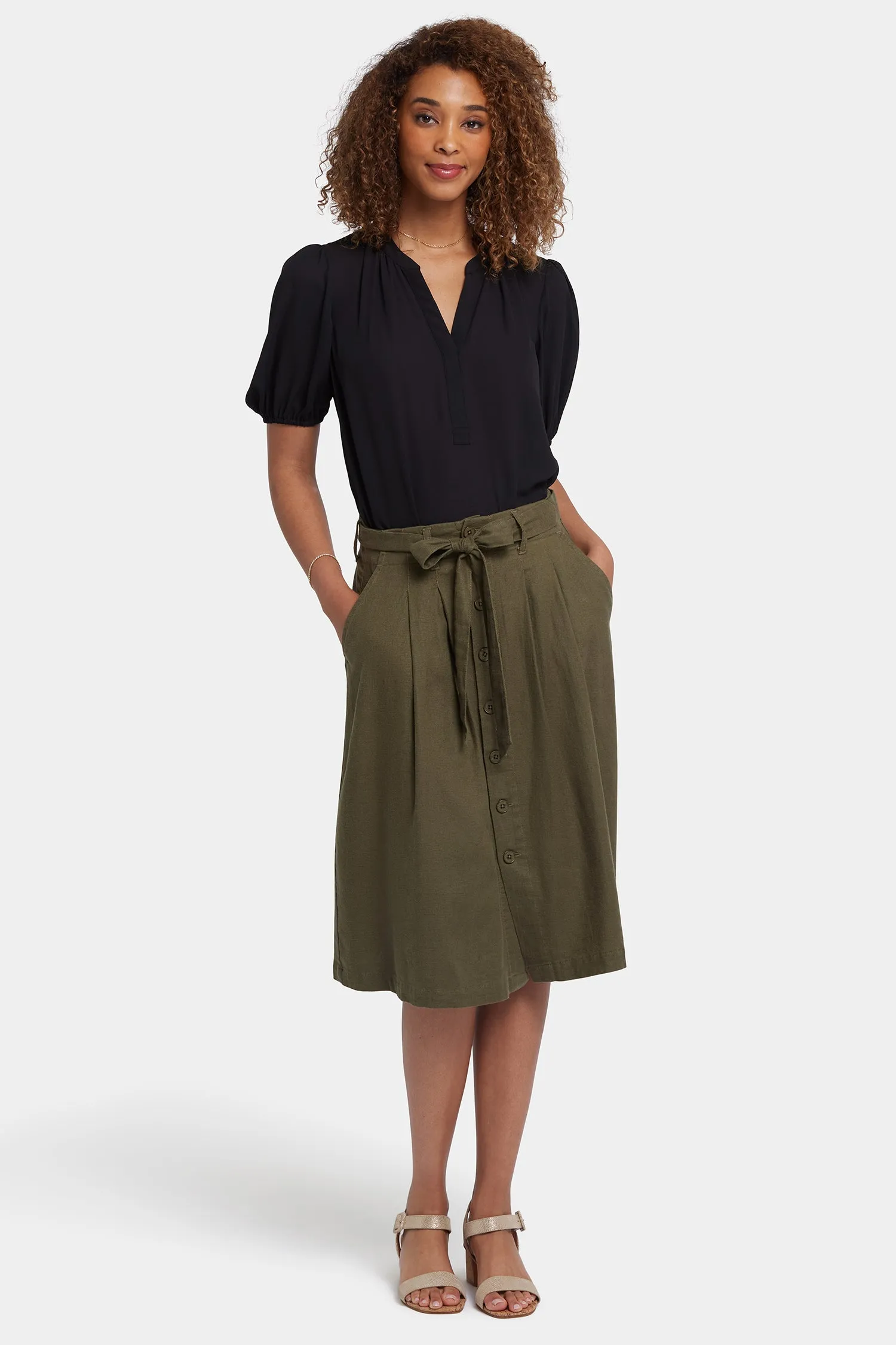 Button Front Midi Skirt - Bay Leaf sold by NYDJ product image thumbnail 4