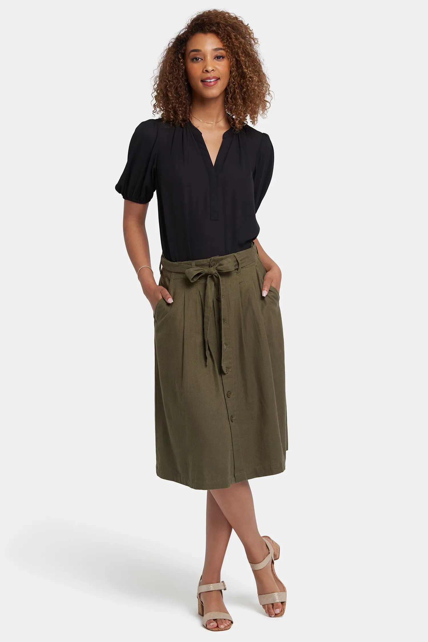 Button Front Midi Skirt - Bay Leaf sold by NYDJ