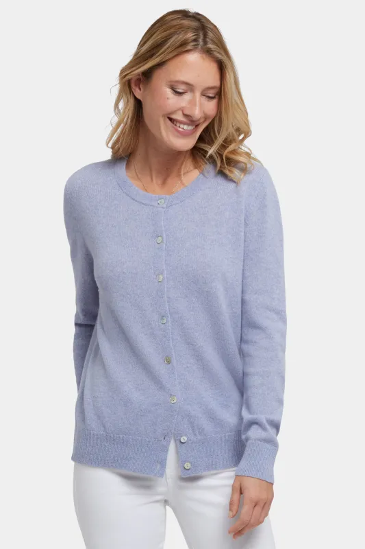 Cashmere Crewneck Cardigan - Heather Light Blue sold by NYDJ