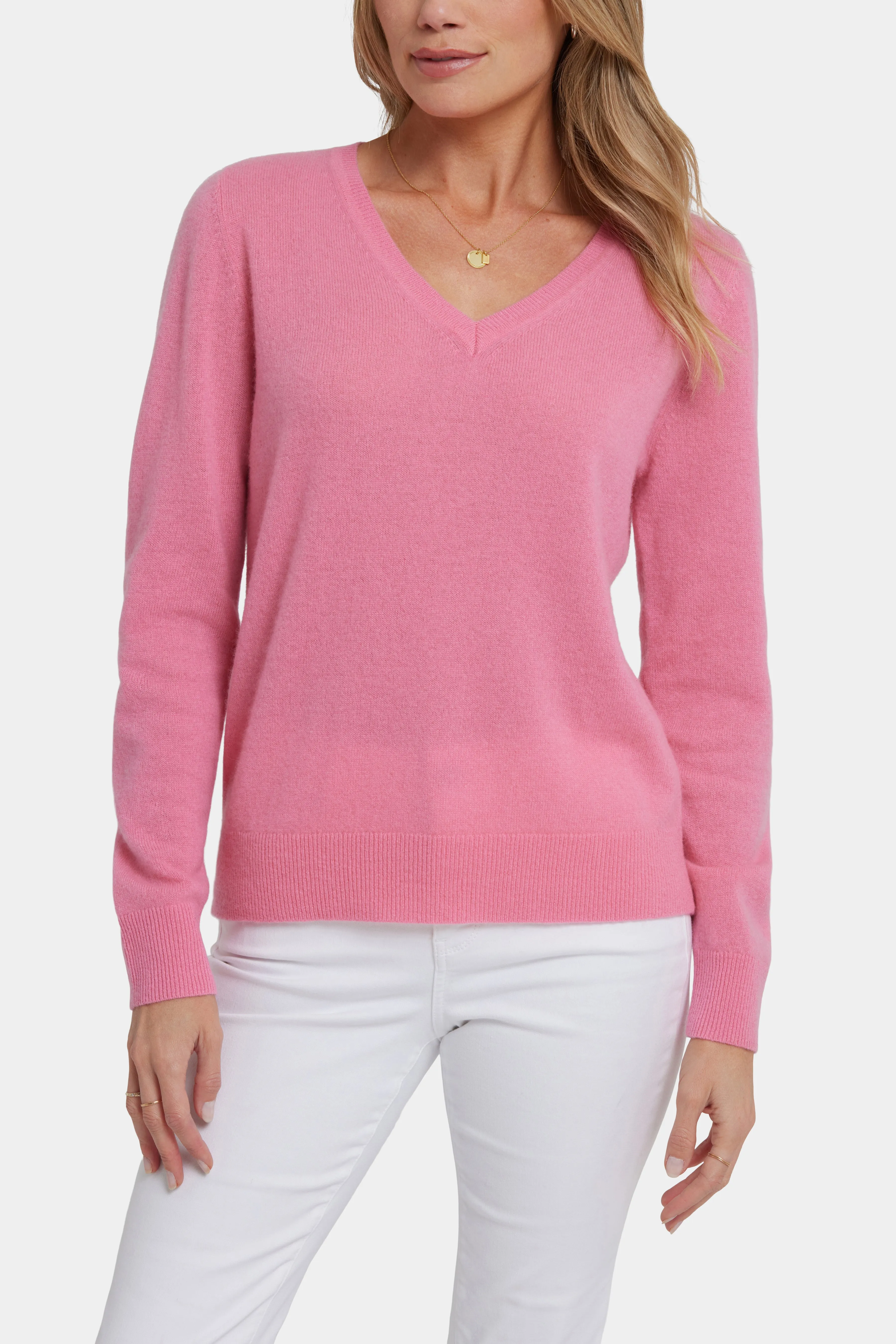 Cashmere Classic V-Neck Sweater - Heather Pink sold by NYDJ product image thumbnail 5