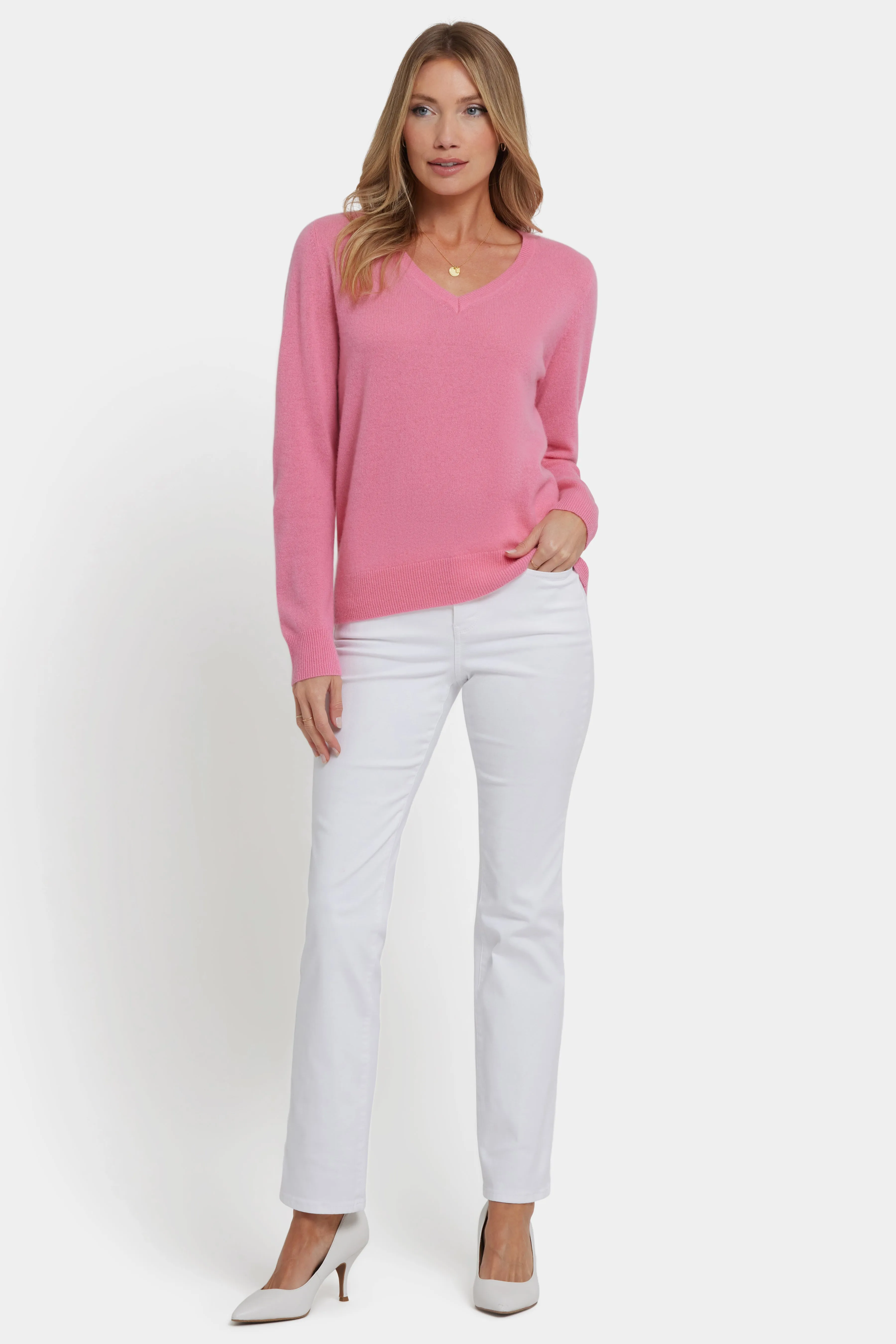 Cashmere Classic V-Neck Sweater - Heather Pink sold by NYDJ product image thumbnail 4