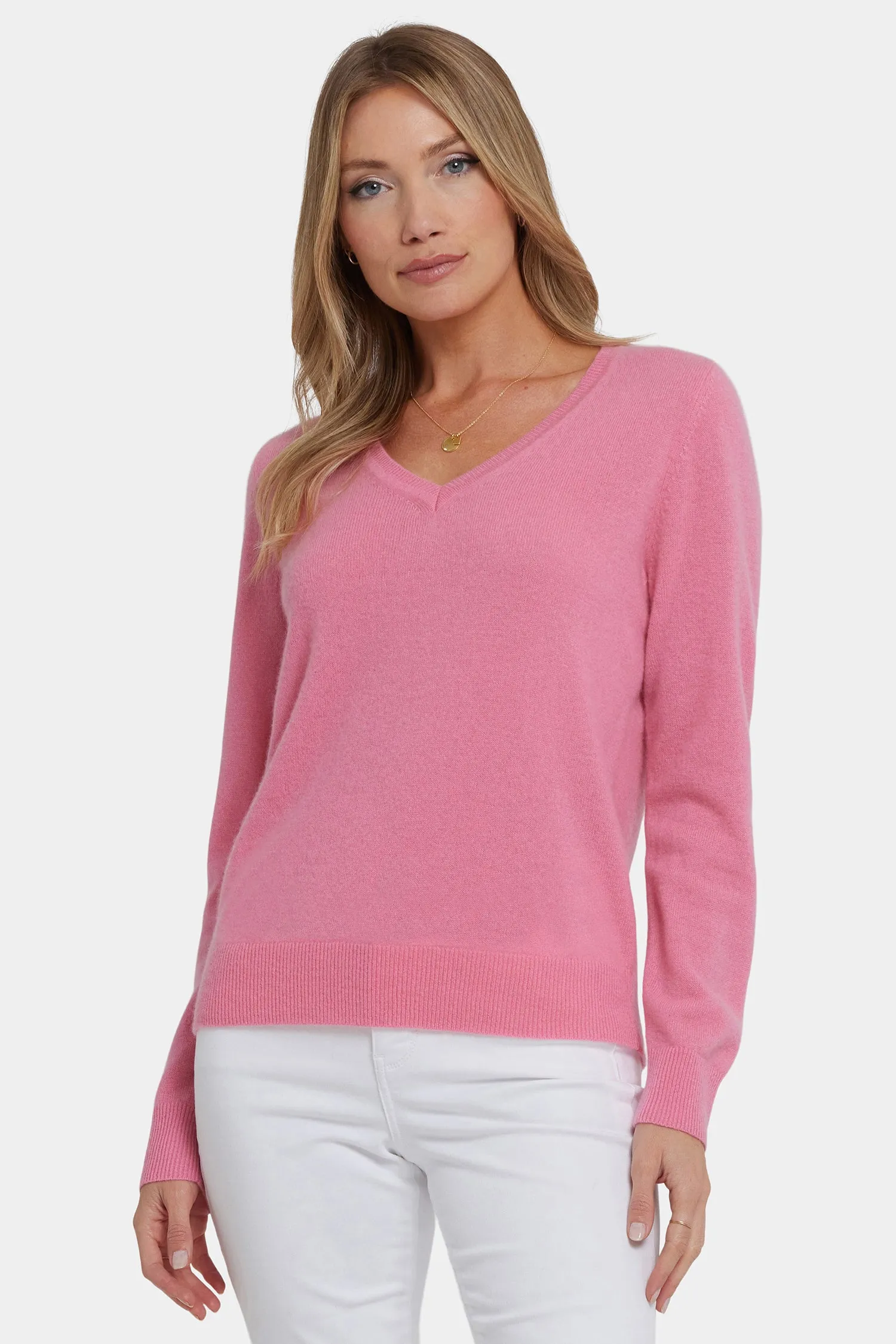 Cashmere Classic V-Neck Sweater - Heather Pink sold by NYDJ