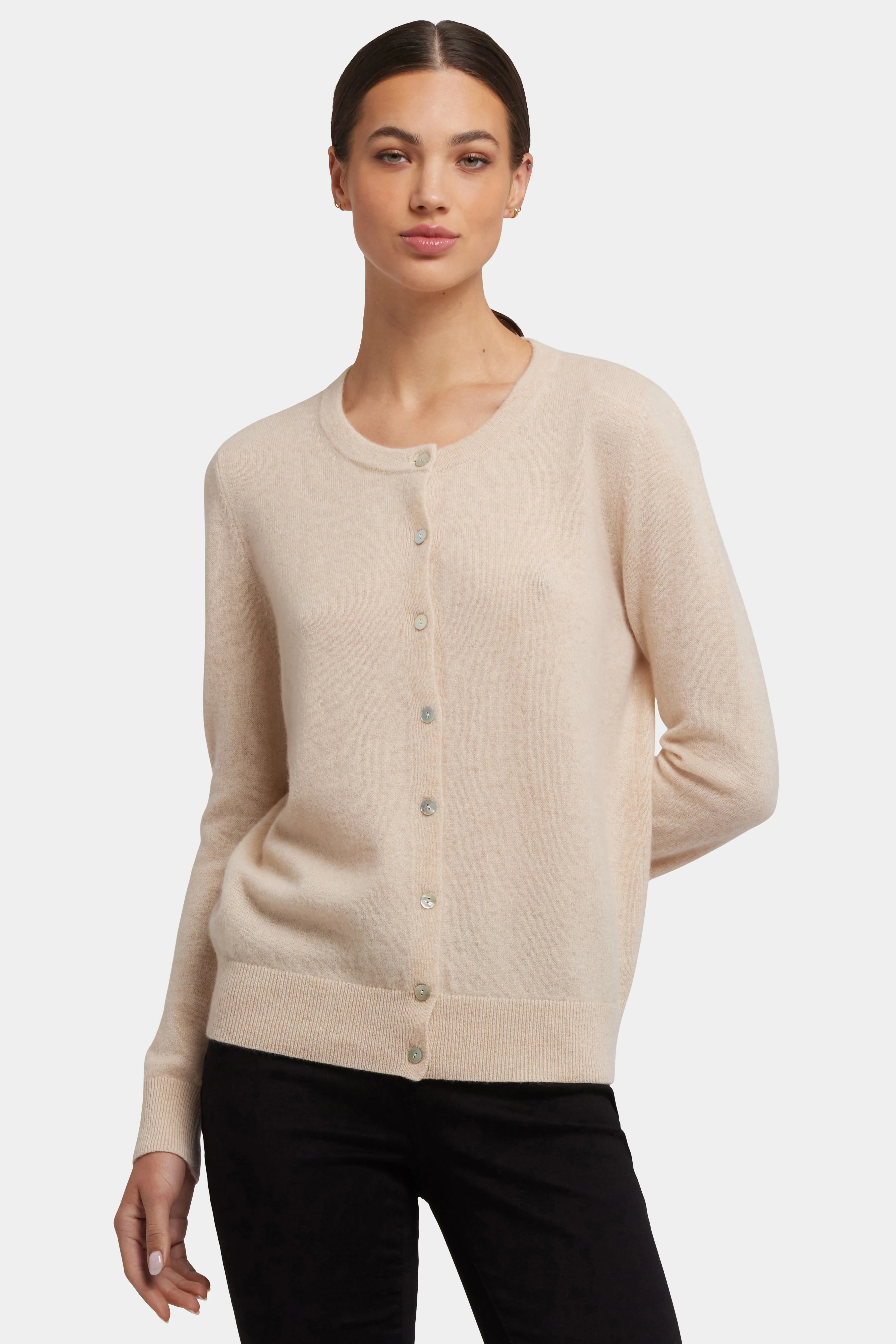 Cashmere Crewneck Cardigan - Heather Cream sold by NYDJ