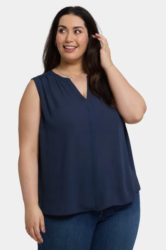 Sleeveless Pintuck Blouse In Plus Size - Oxford Navy sold by NYDJ