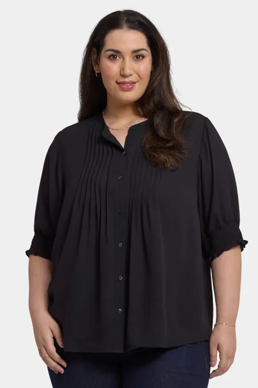 Pleated Short Sleeved Blouse In Plus Size - Black sold by NYDJ