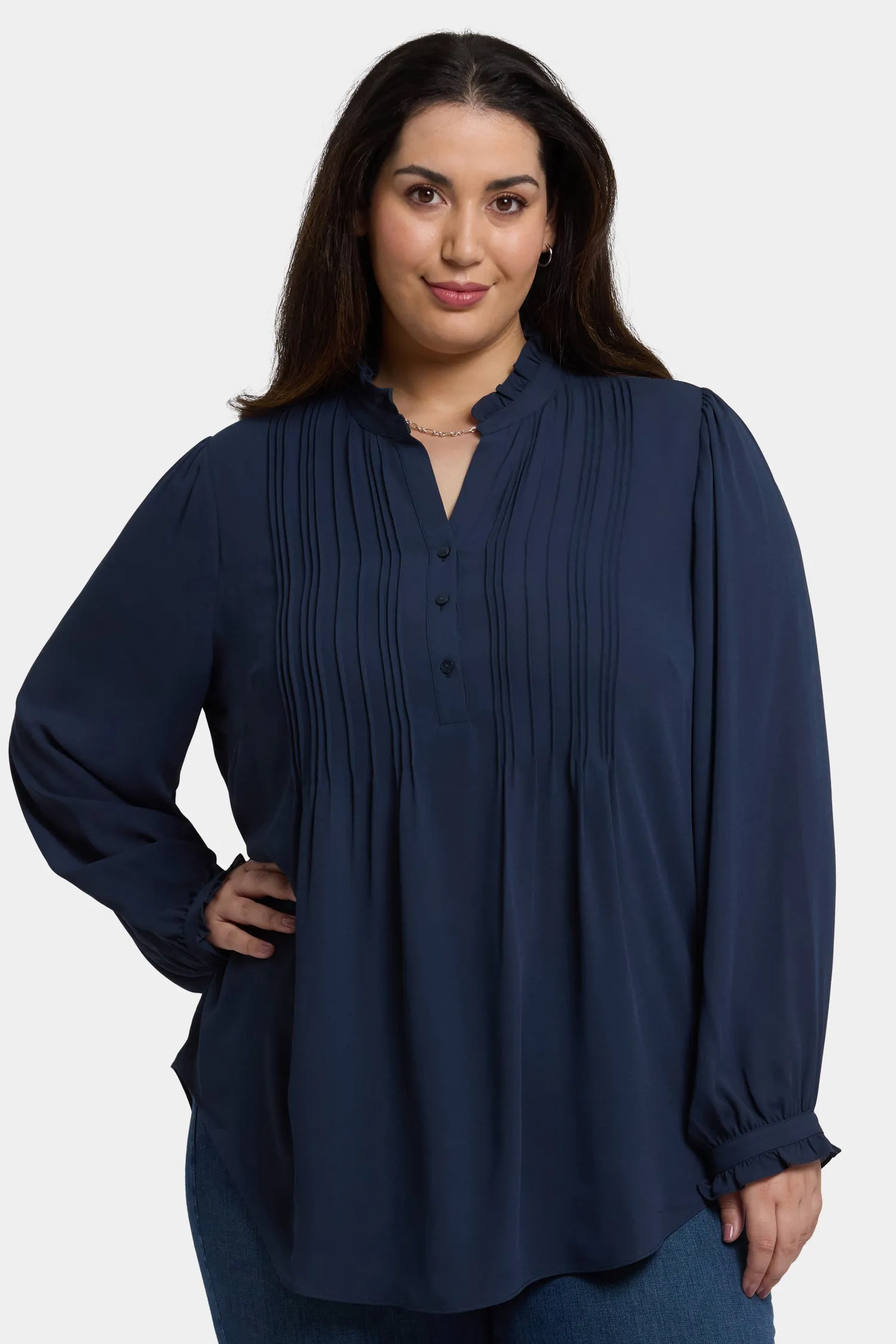 Pleated Front Tunic In Plus Size - Oxford Navy sold by NYDJ