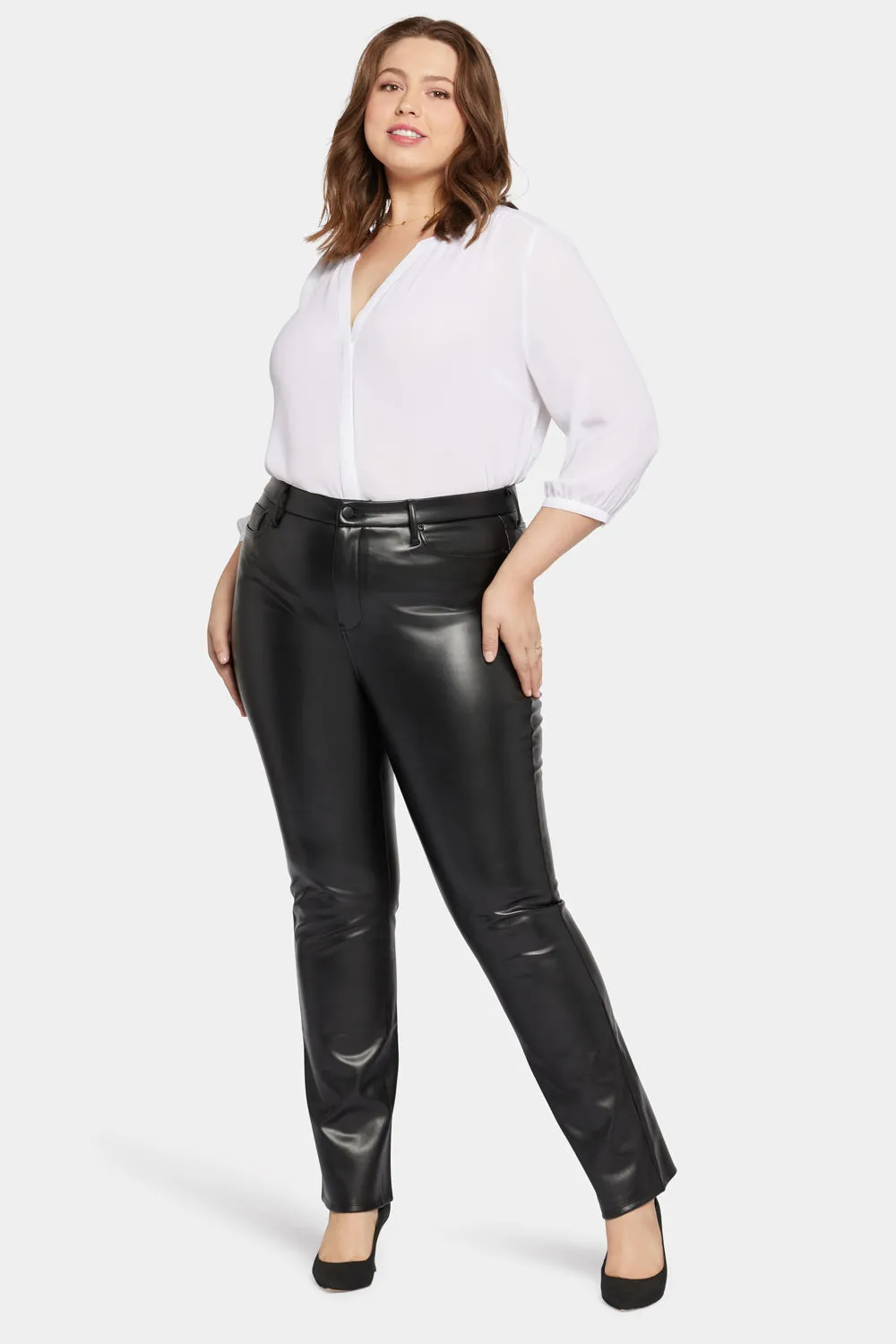 Faux Leather Marilyn Straight Pants In Plus Size - Black sold by NYDJ product image thumbnail 4