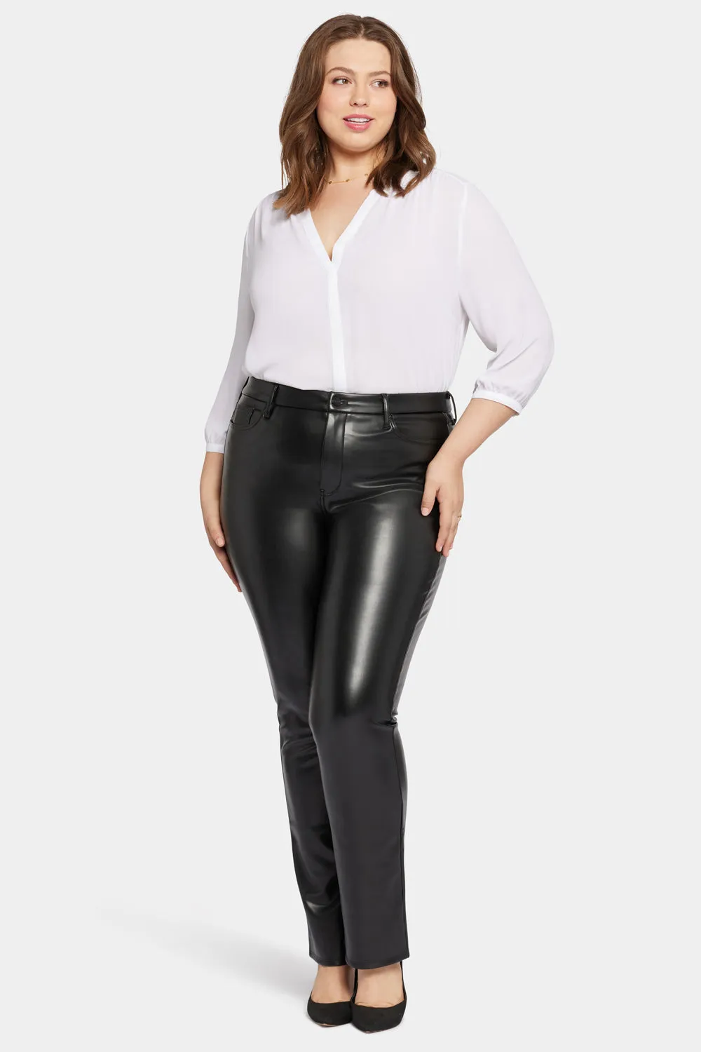 Faux Leather Marilyn Straight Pants In Plus Size - Black sold by NYDJ