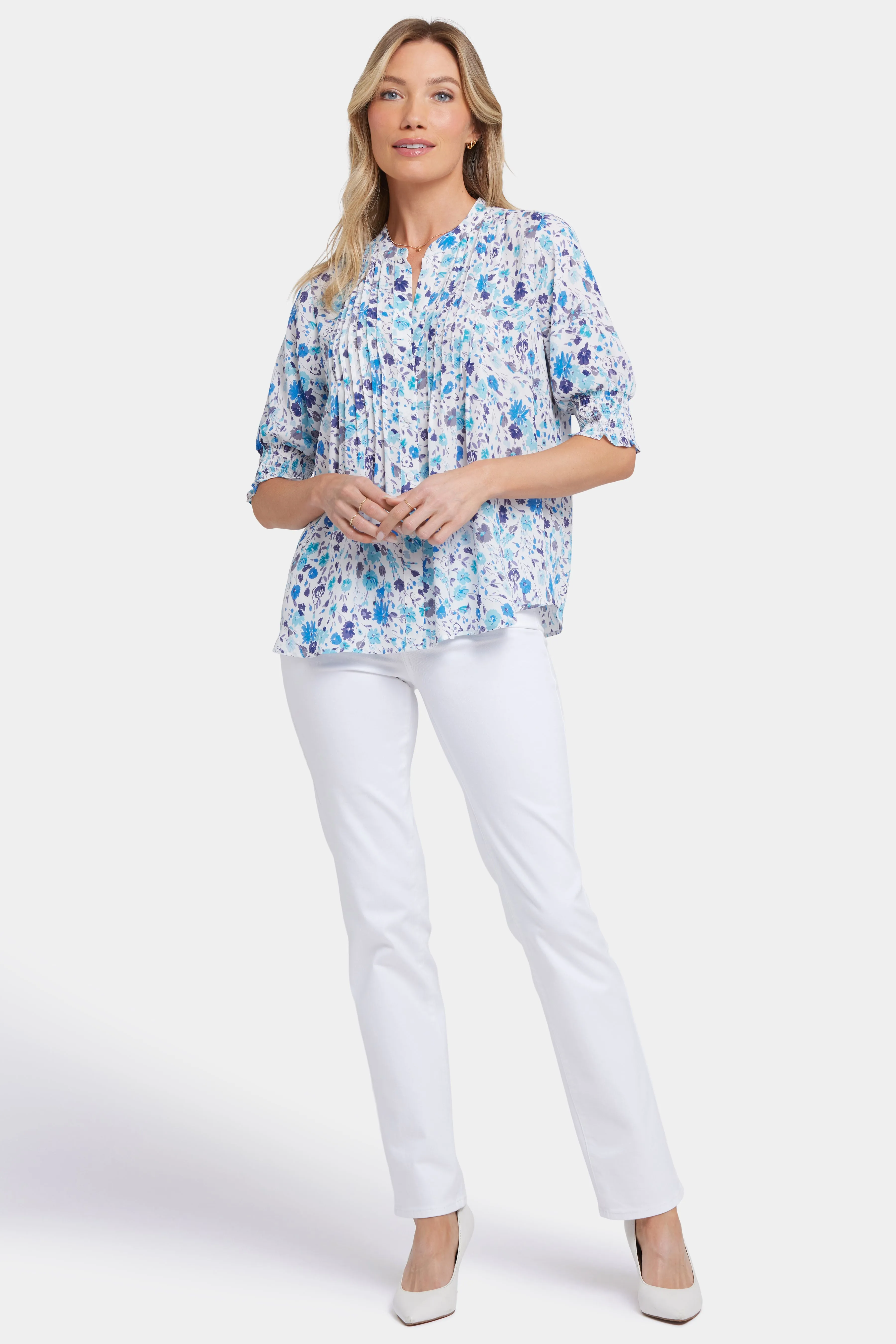 Pleated Short Sleeved Blouse - Jimena Garden sold by NYDJ product image thumbnail 5
