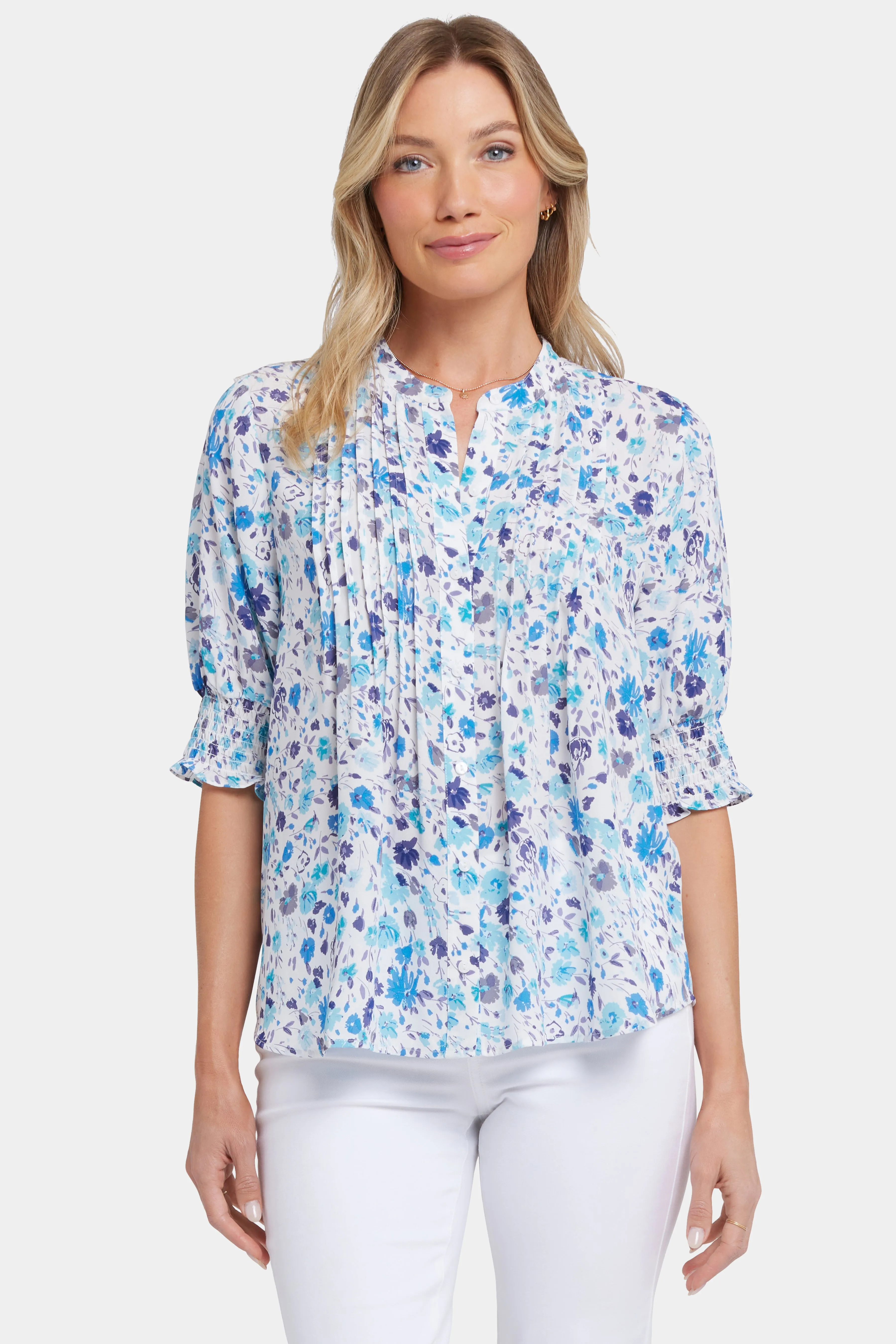 Pleated Short Sleeved Blouse - Jimena Garden sold by NYDJ
