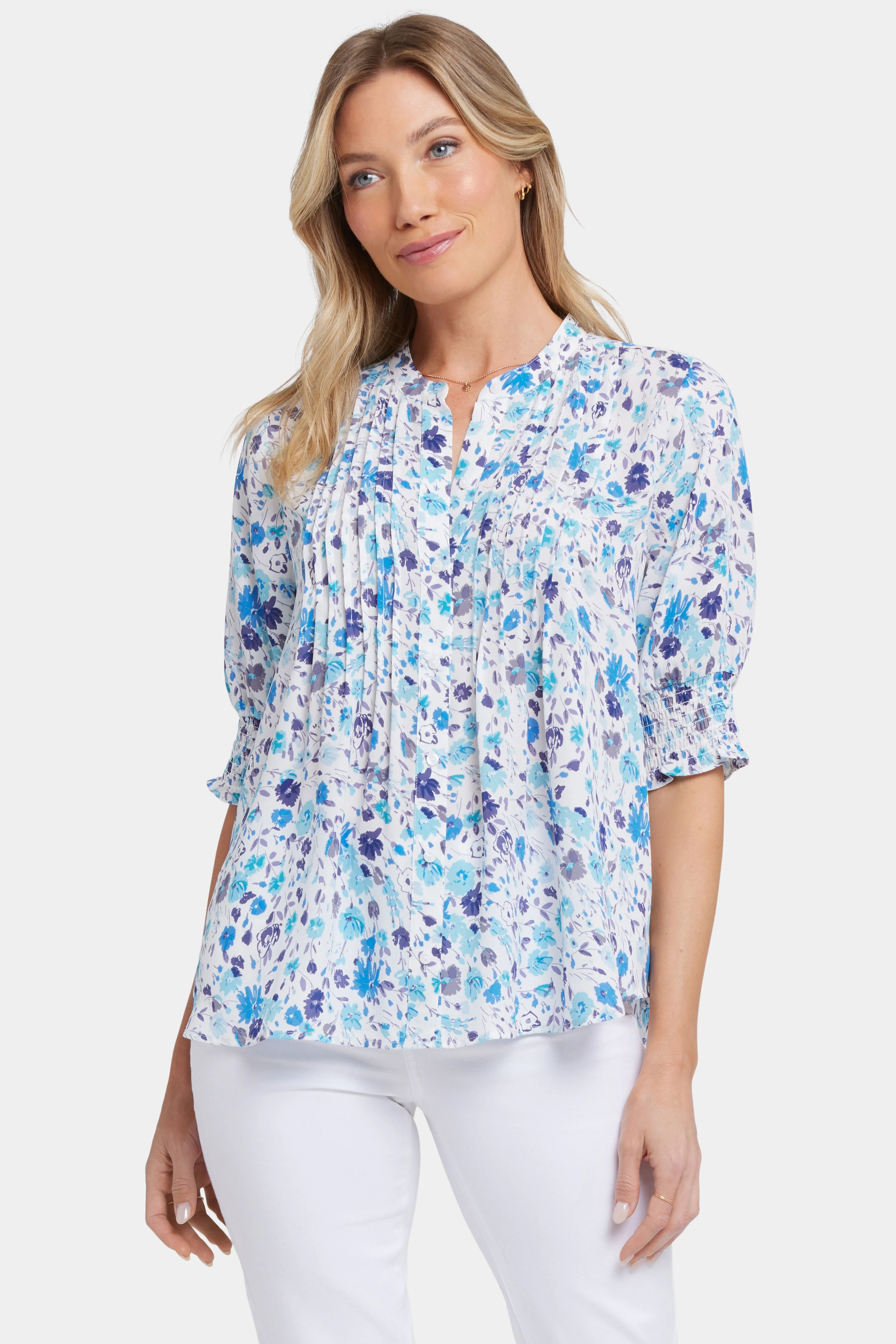 Pleated Short Sleeved Blouse - Jimena Garden sold by NYDJ product image thumbnail 4