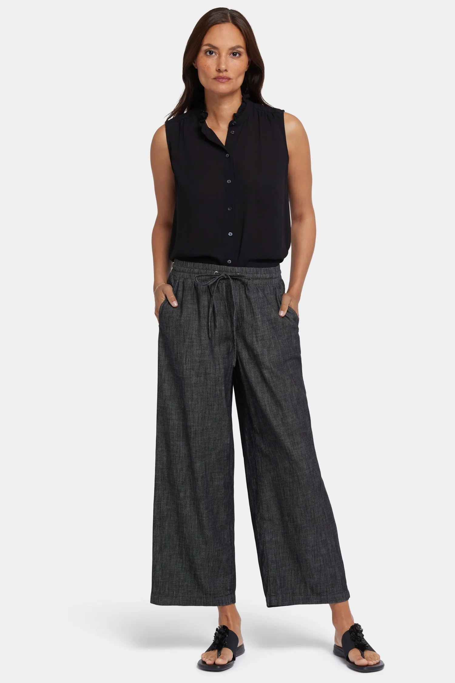 Jayne Pull-On Wide Leg Ankle Pants - Black Rinse sold by NYDJ