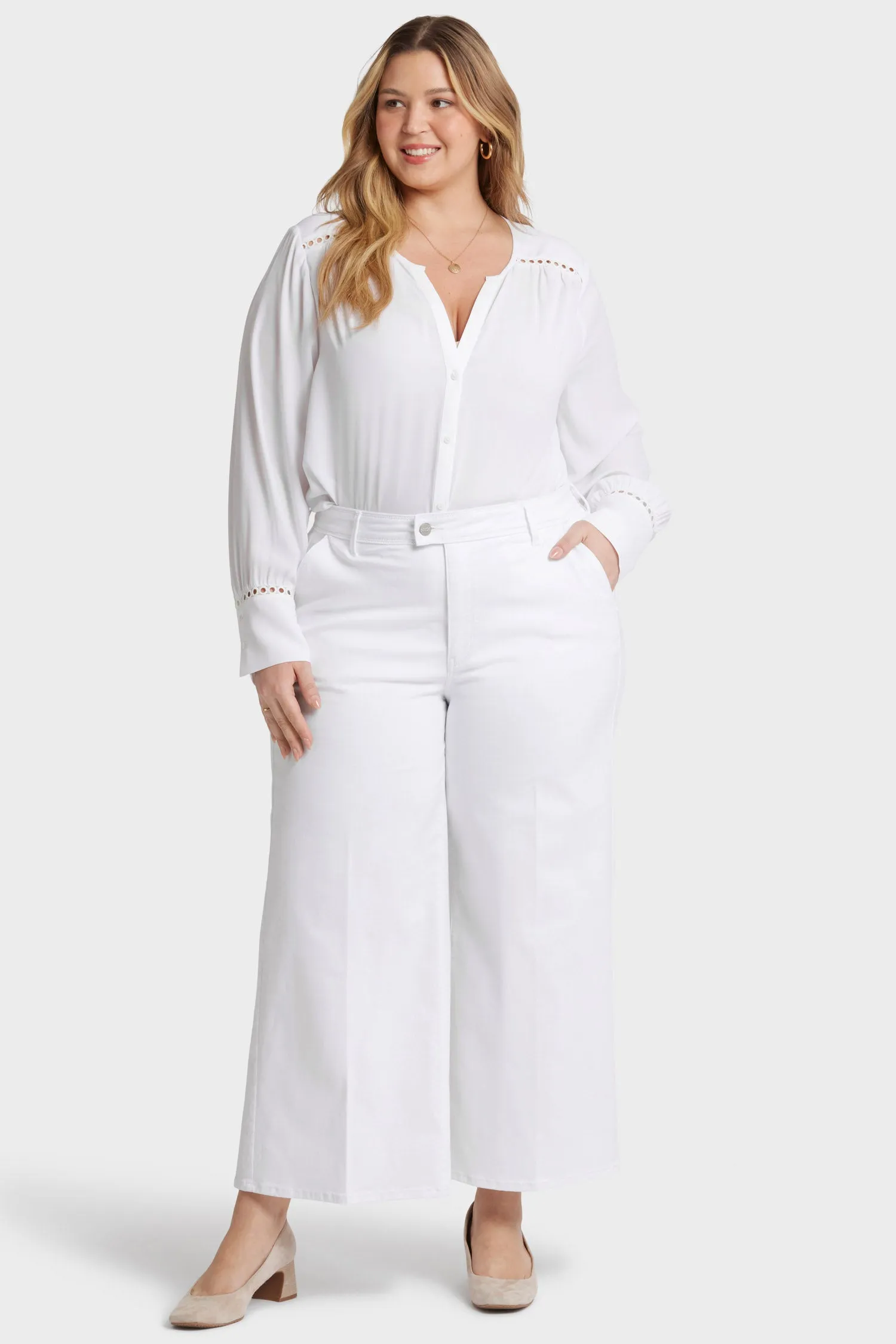 Mona Wide Leg Trouser Ankle Jeans In Plus Size - Optic White sold by NYDJ