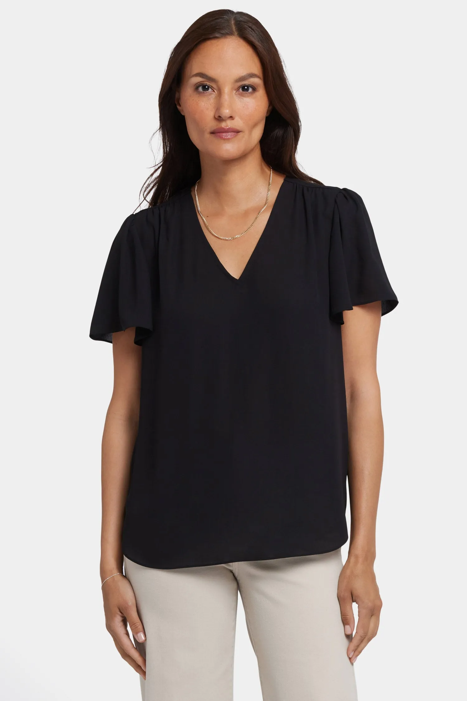Pleated Flutter Sleeved Blouse - Black sold by NYDJ product image thumbnail 4