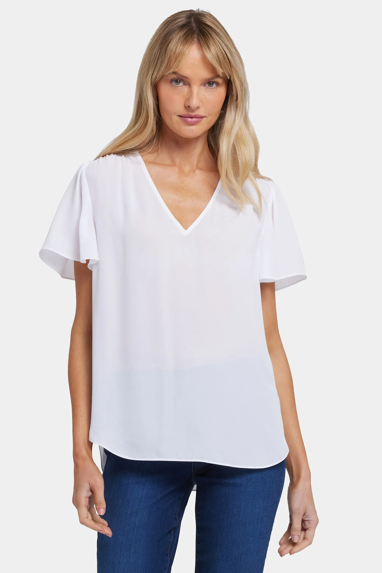 Pleated Flutter Sleeved Blouse - Optic White sold by NYDJ product image thumbnail 5