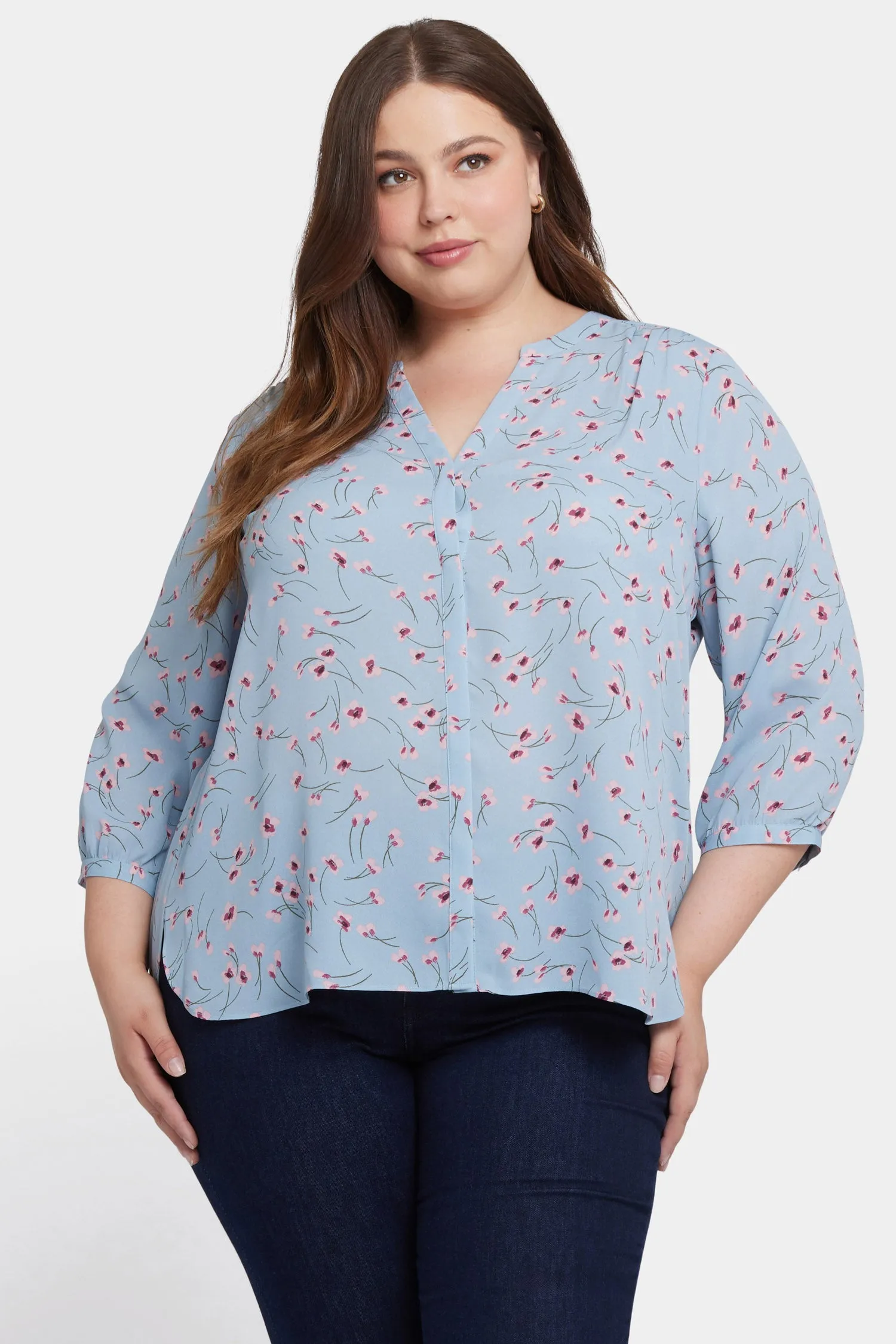 Pintuck Blouse In Plus Size - Mountain Petals sold by NYDJ