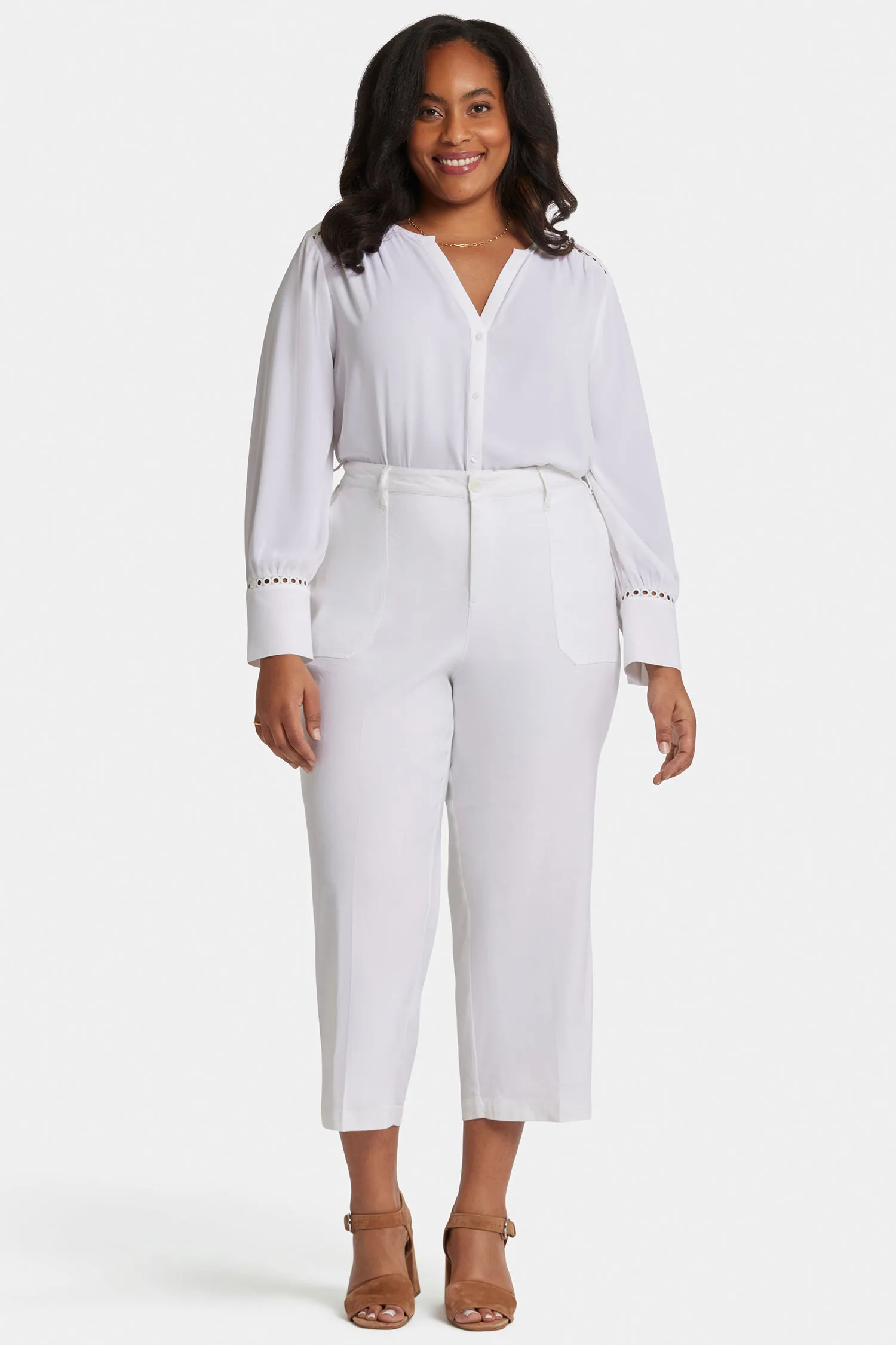 Wide Leg Cargo Capri Pants In Plus Size - White sold by NYDJ