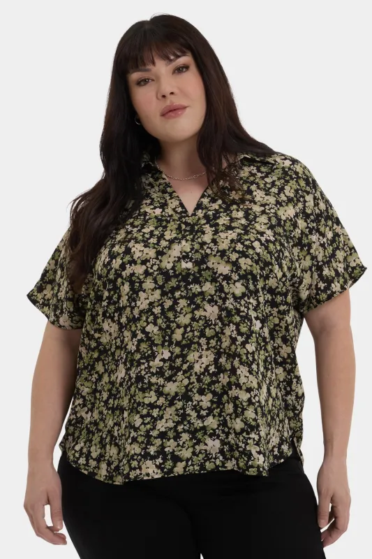 Becky Short Sleeved Blouse In Plus Size - Granada Garden sold by NYDJ