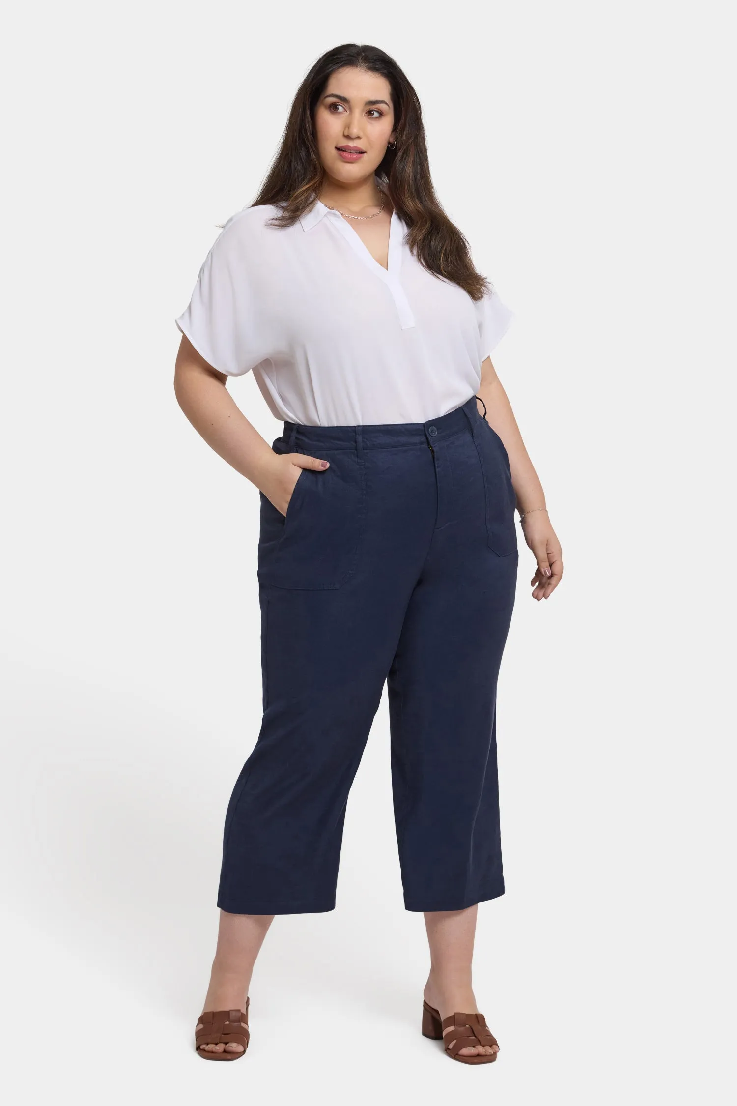 Wide Leg Cargo Capri Pants In Plus Size - Oxford Navy sold by NYDJ