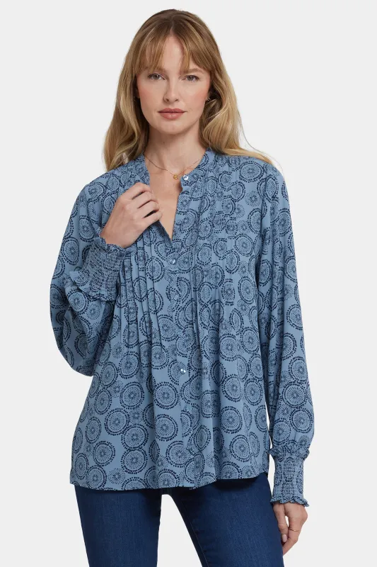 Pleated Peasant Blouse - Rain Garden sold by NYDJ