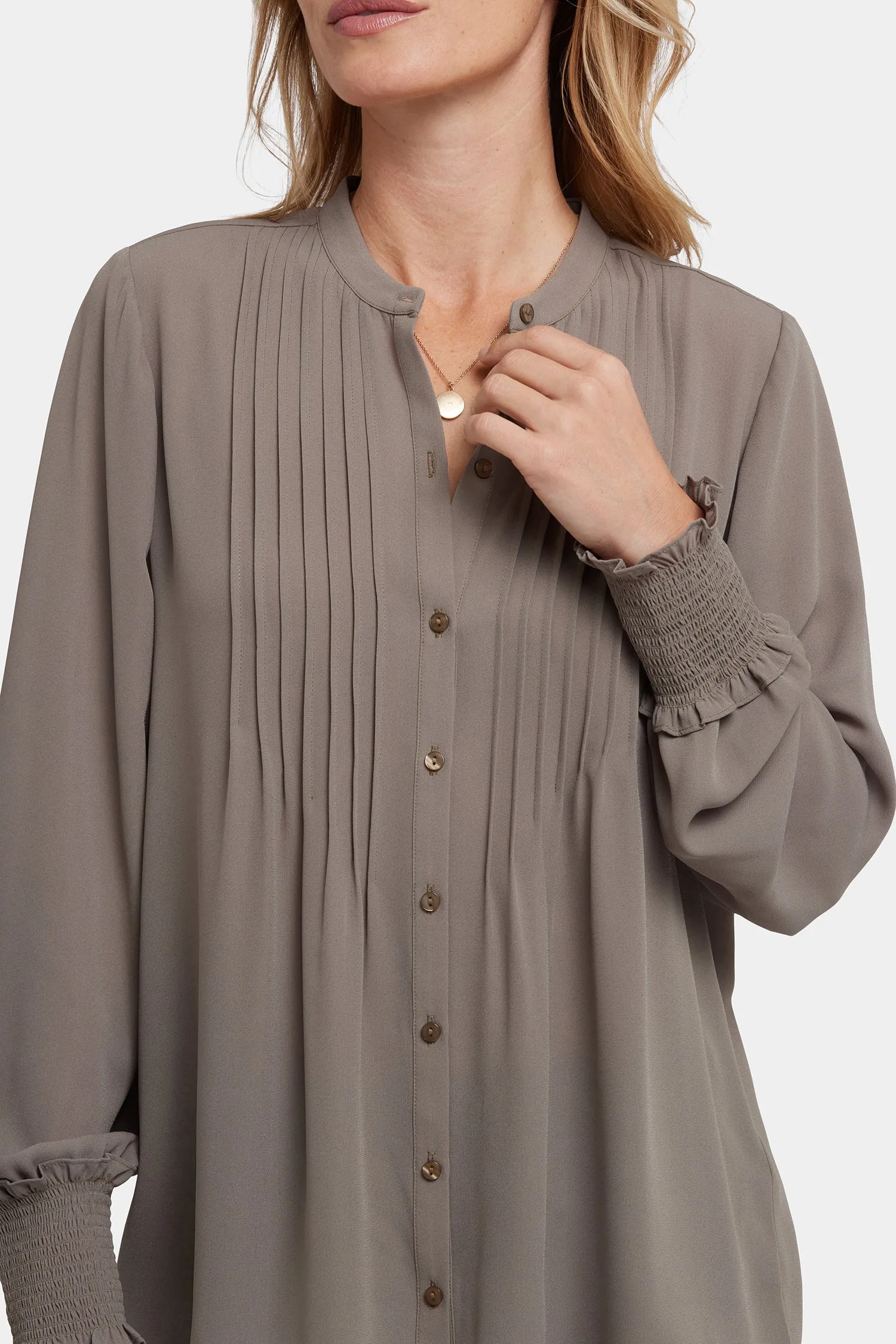 Pleated Peasant Blouse - Dark Wood sold by NYDJ product image thumbnail 5