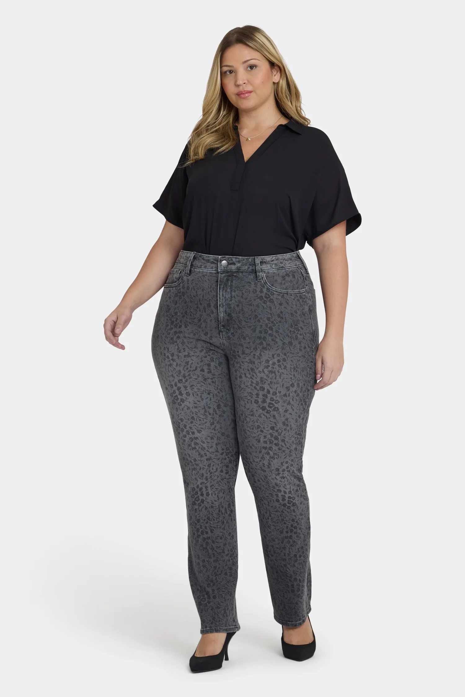Marilyn Straight Jeans In Plus Size - Grey Daniela Ditsy sold by NYDJ