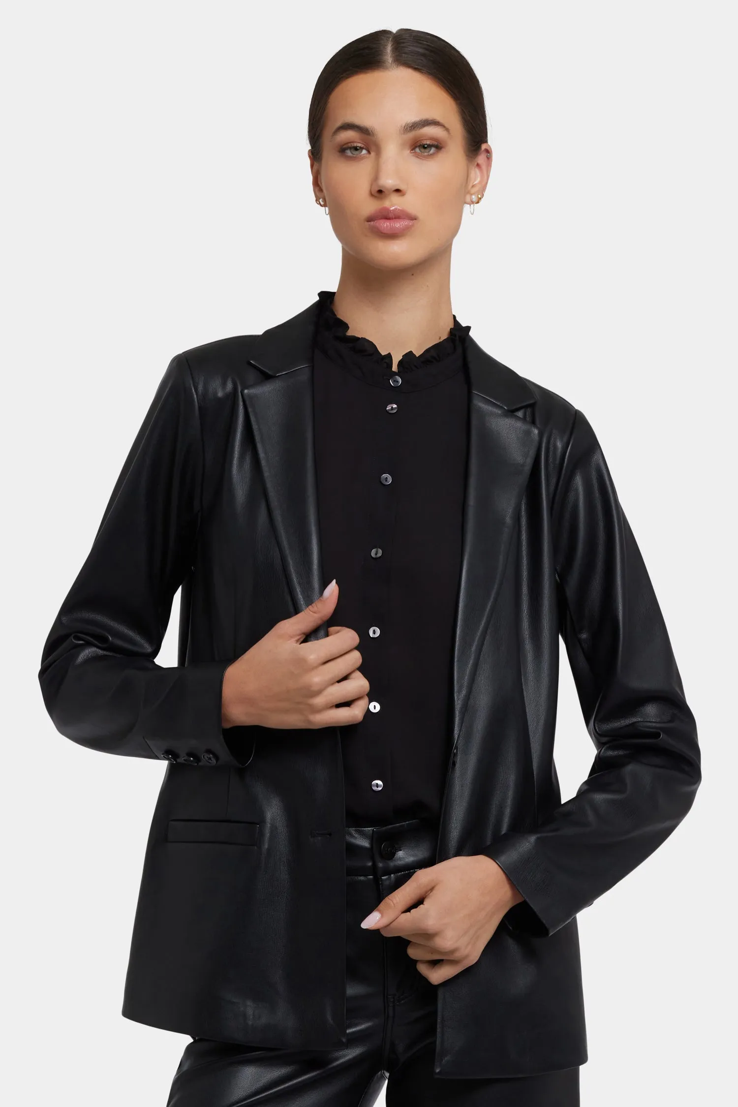 Vegan Stretch Leather Classic Blazer Jacket - Black sold by NYDJ