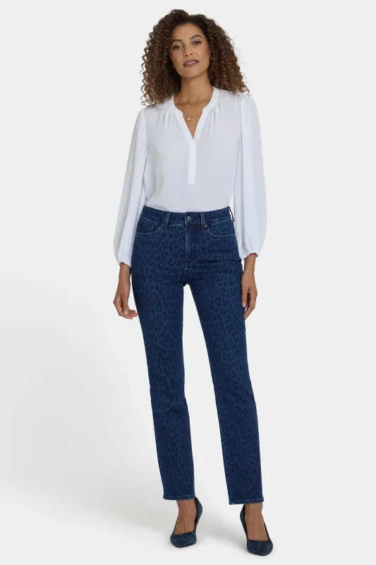 Marilyn Straight Jeans In Petite - Dark Denim Leopard sold by NYDJ