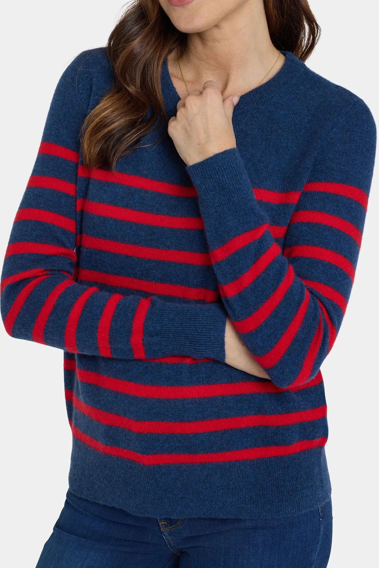 Striped Cashmere Crewneck Sweater - Navy Red Stripe sold by NYDJ product image thumbnail 5